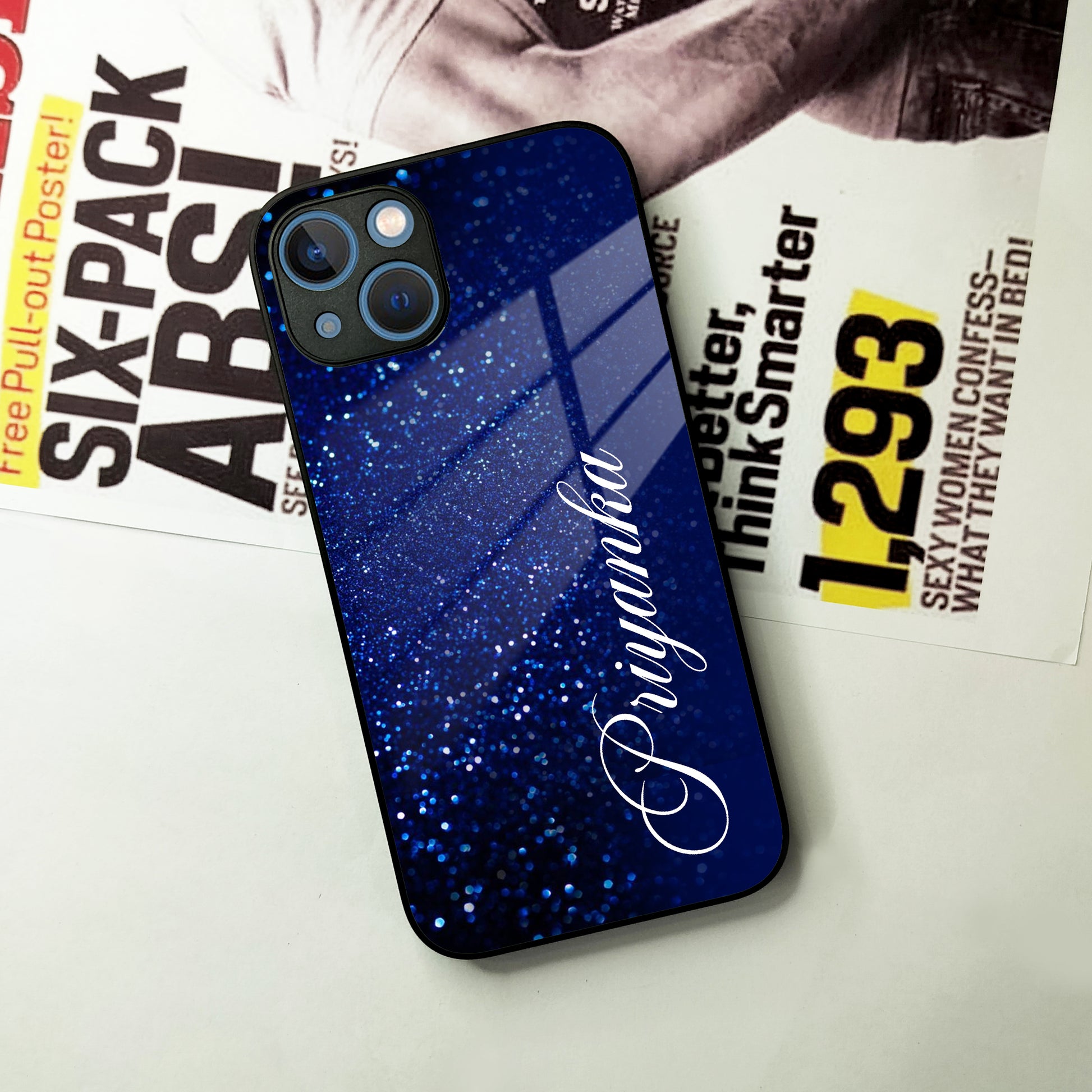 Blue Glitter Customize Glass Case Cover For iPhone ShopOnCliQ