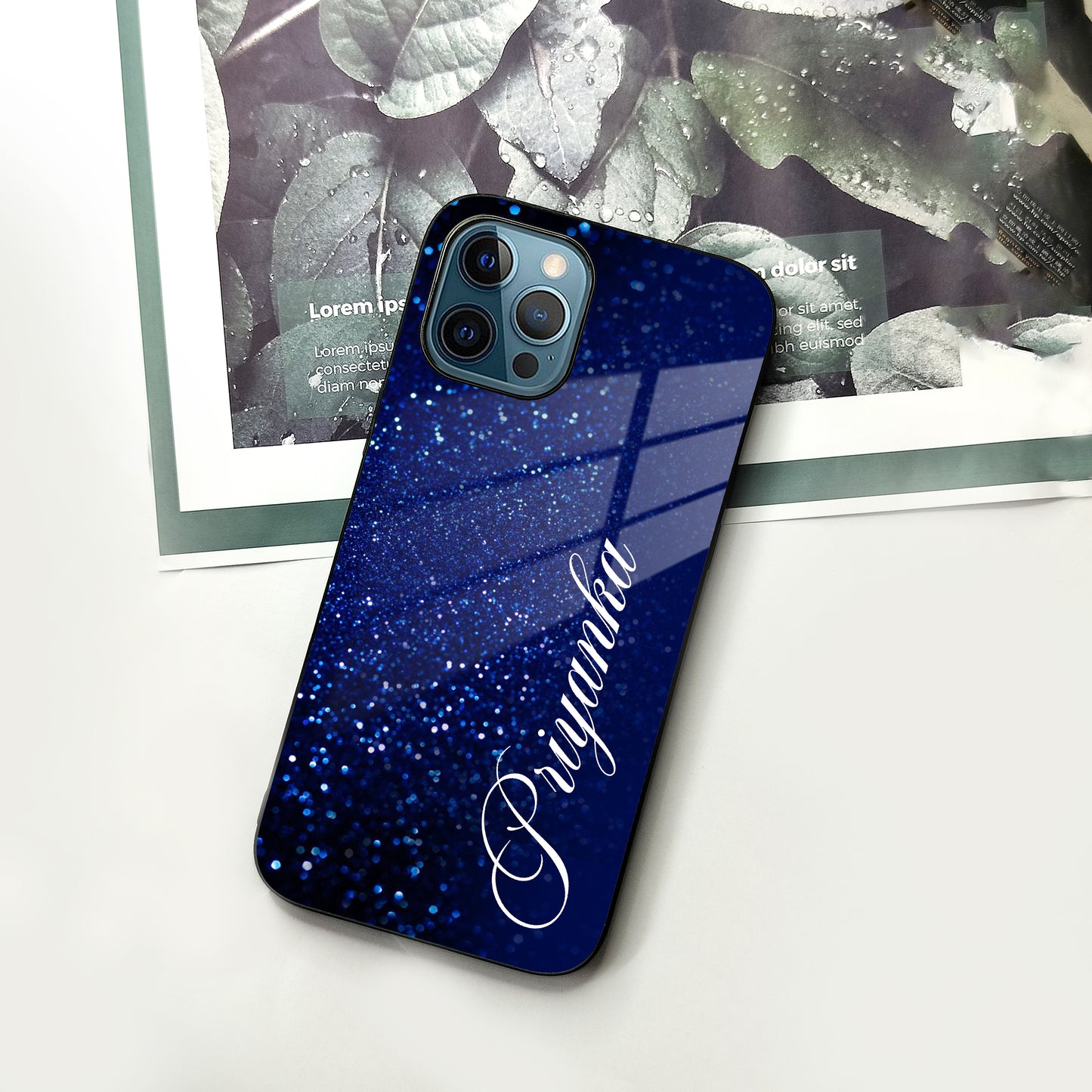 Blue Glitter Customize Glass Case Cover For iPhone ShopOnCliQ