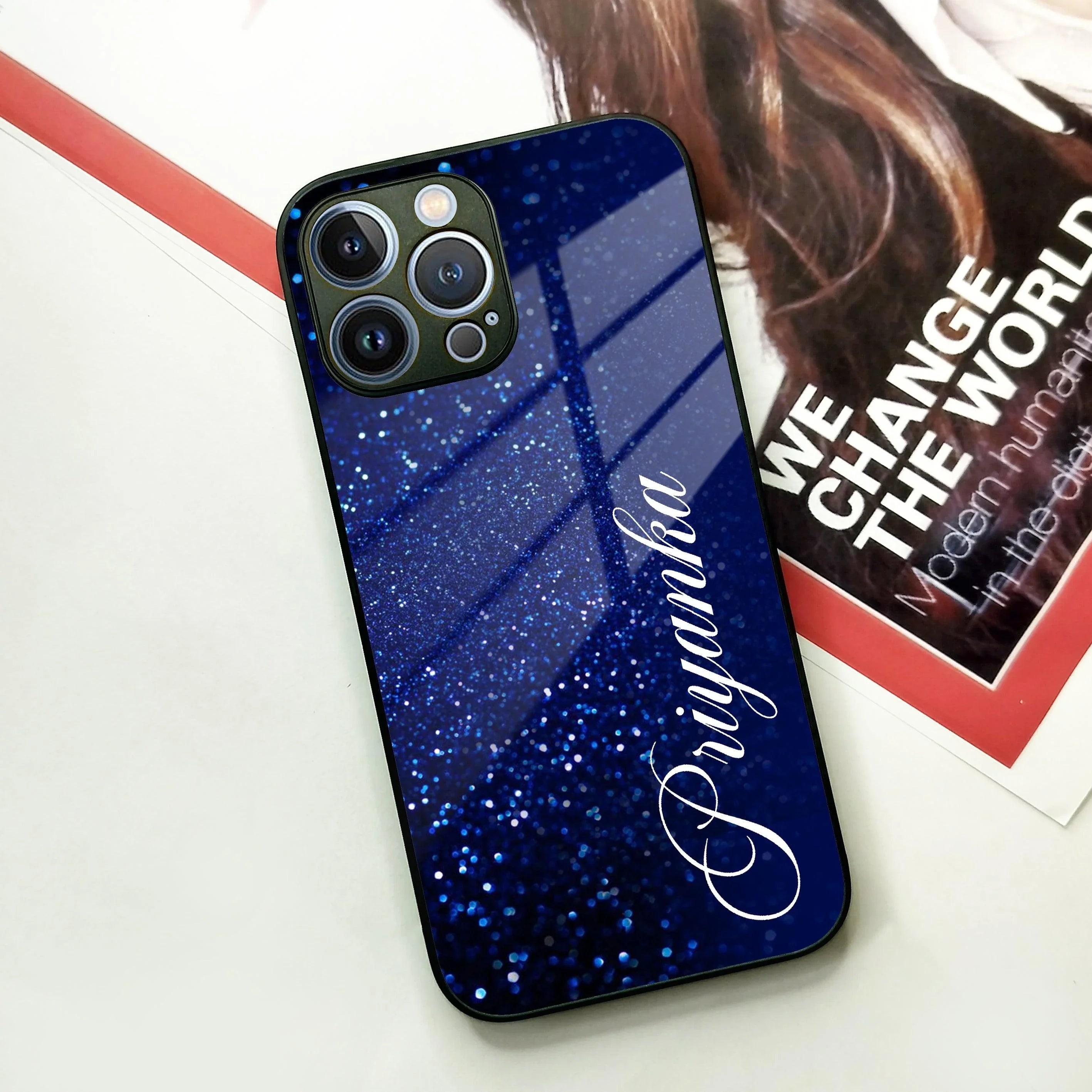 Blue Glitter Customize Glass Case Cover For iPhone - ShopOnCliQ