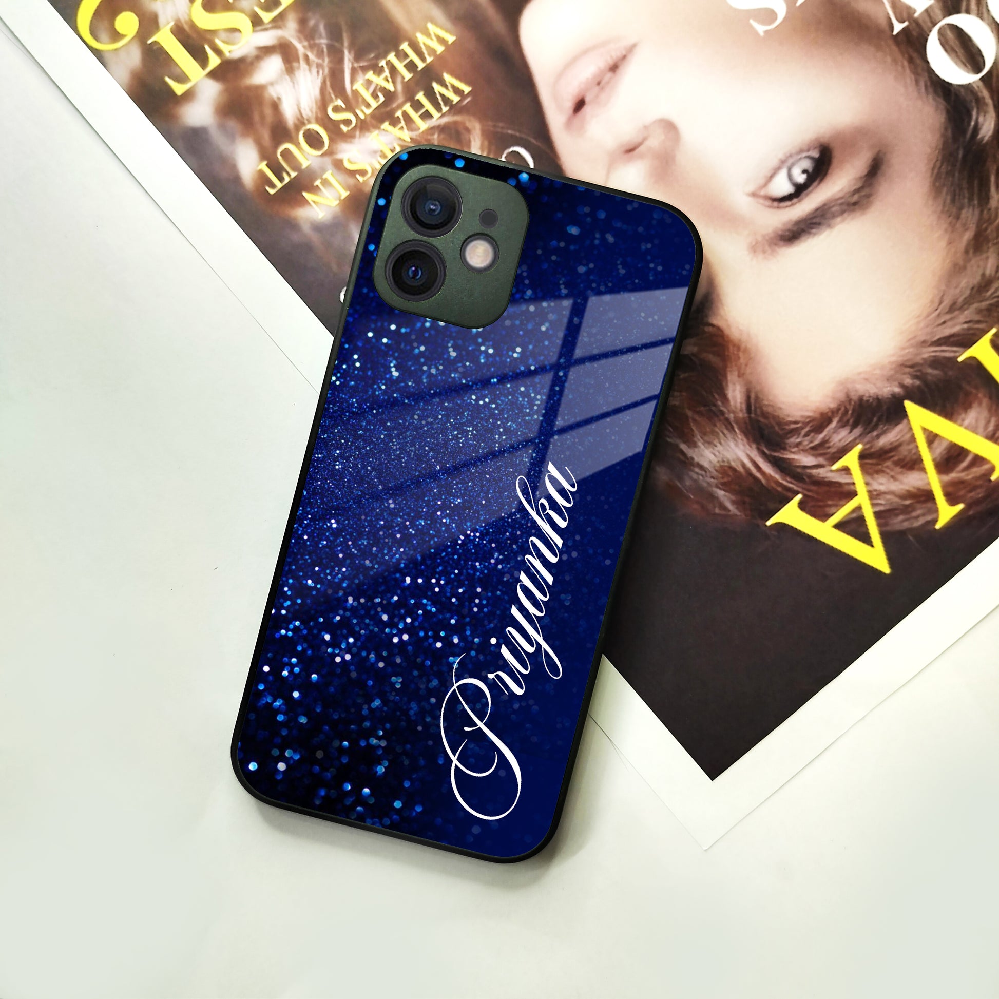 Blue Glitter Customize Glass Case Cover For iPhone ShopOnCliQ