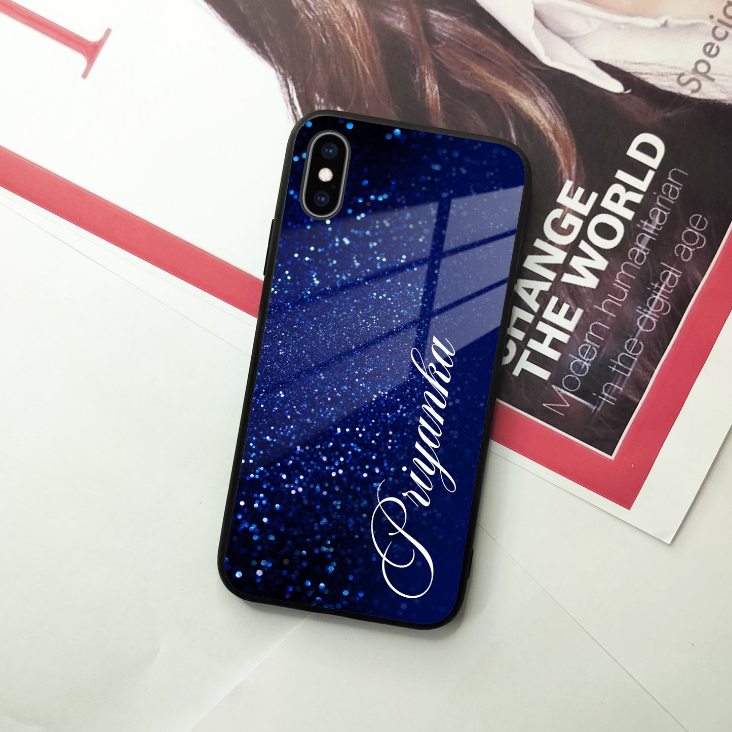 Blue Glitter Customize Glass Case Cover For iPhone ShopOnCliQ