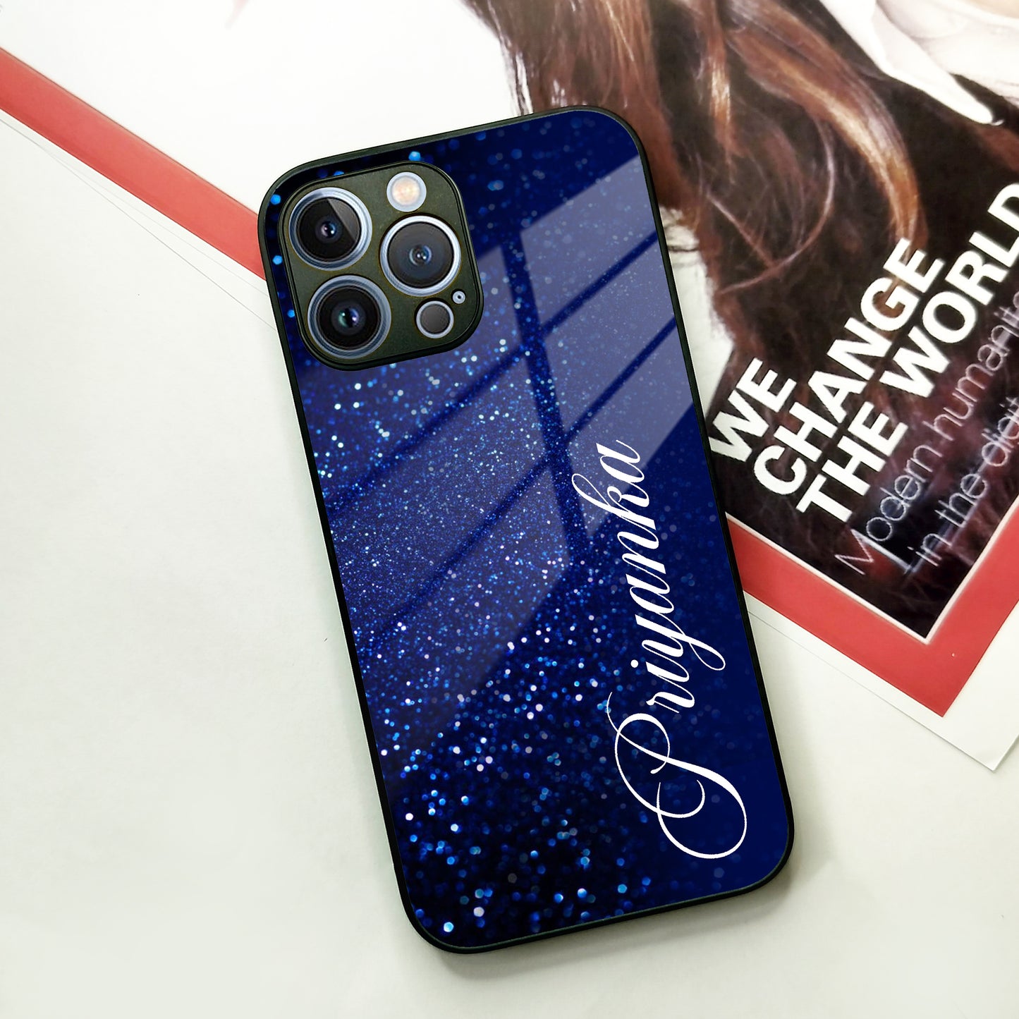 Blue Glitter Customize Glass Case Cover For iPhone ShopOnCliQ