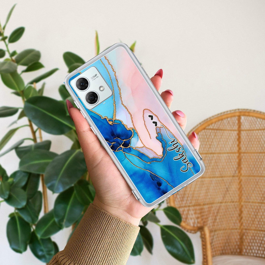Blue Gradient Marble Customize Transparent Silicon Case For Motorola Edge 50 Fusion 5G