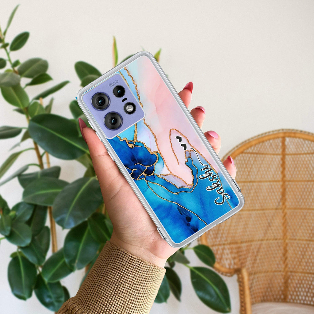 Blue Gradient Marble Customize Anti Yellow Case For Motorola Edge 50 Pro
