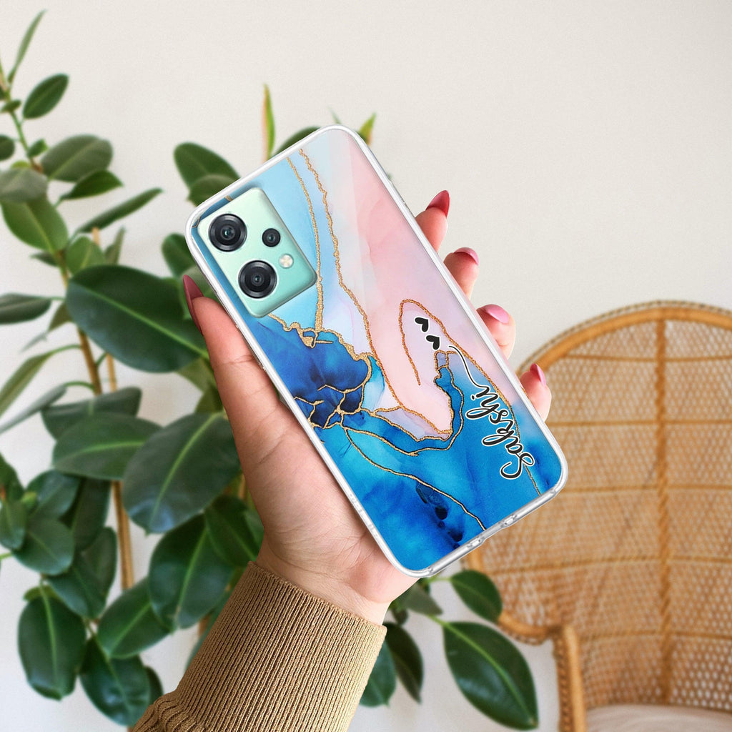 Blue Gradient Marble Customize Transparent Silicon Case For OnePlus - ShopOnCliQ