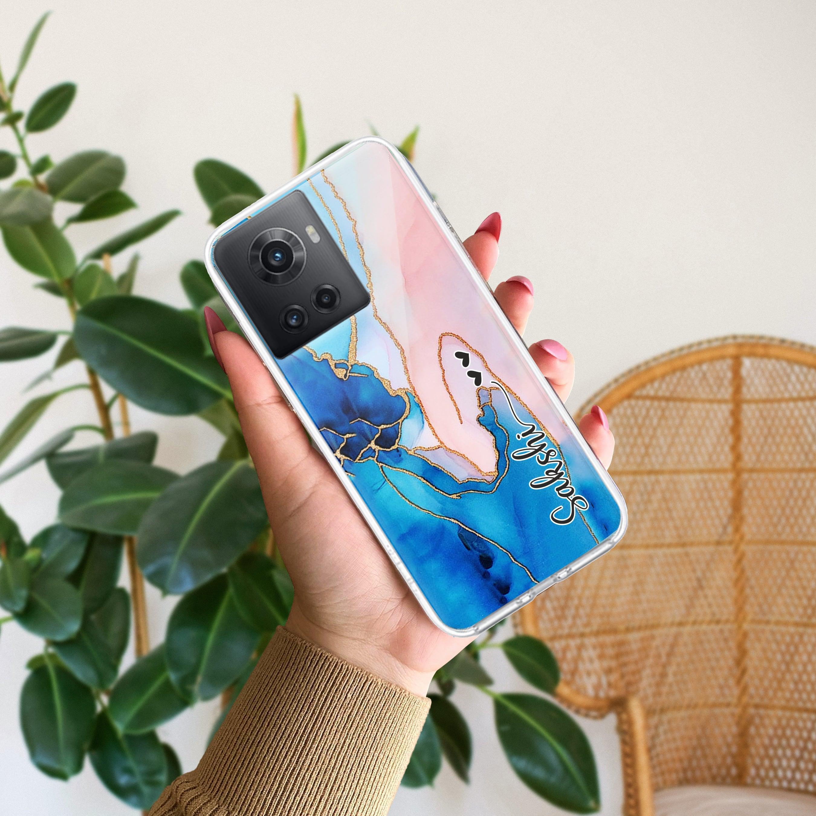 Blue Gradient Marble Customize Transparent Silicon Case For OnePlus 10R 5G