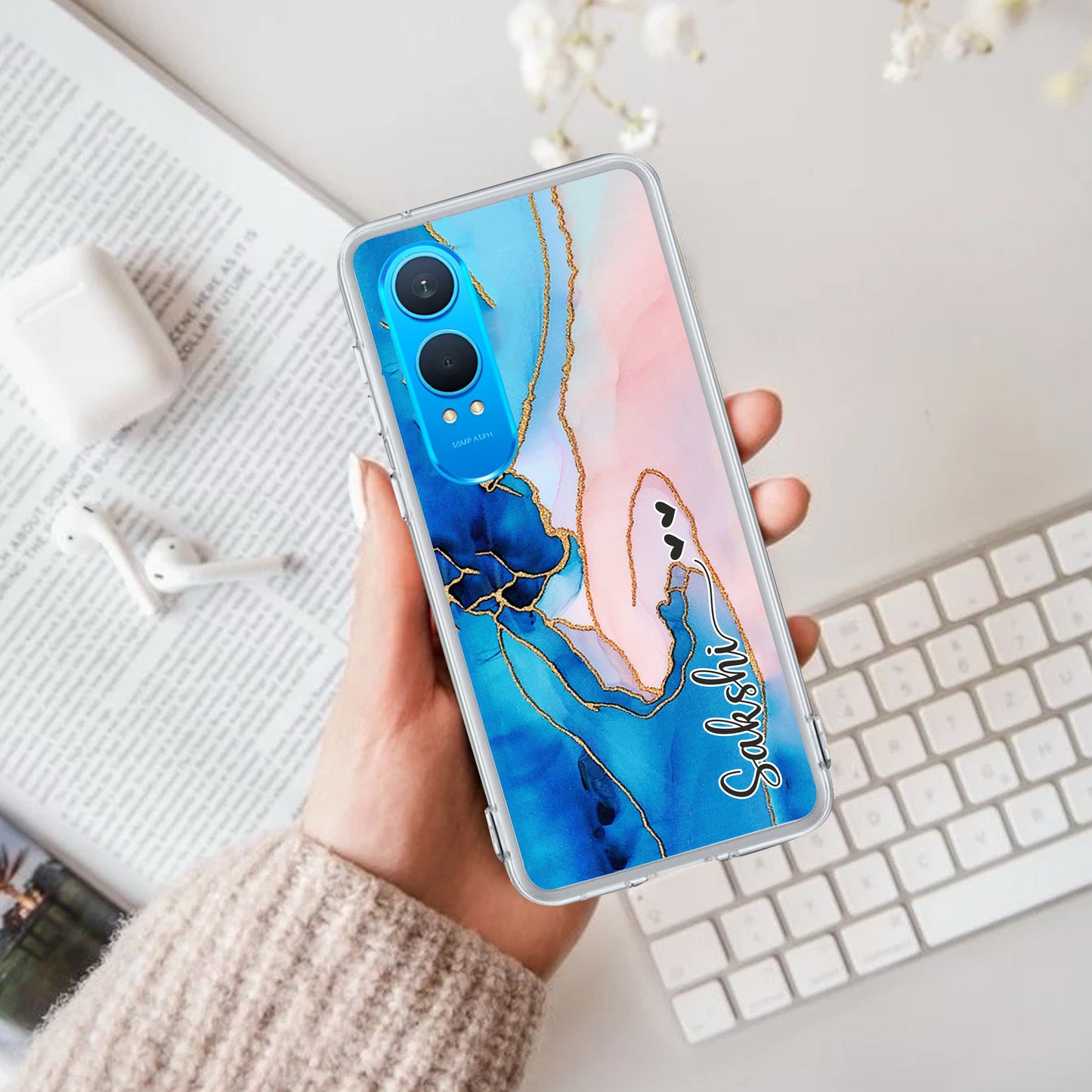 Blue Gradient Marble Customize Transparent Silicon Case For OnePlus ShopOnCliQ