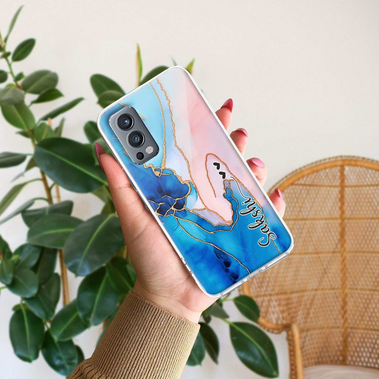 Blue Gradient Marble Customize Transparent Silicon Case For OnePlus