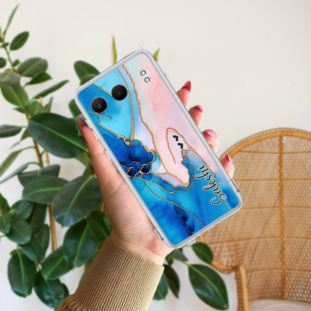 Blue Gradient Marble Customize Transparent Silicon Case For OnePlus