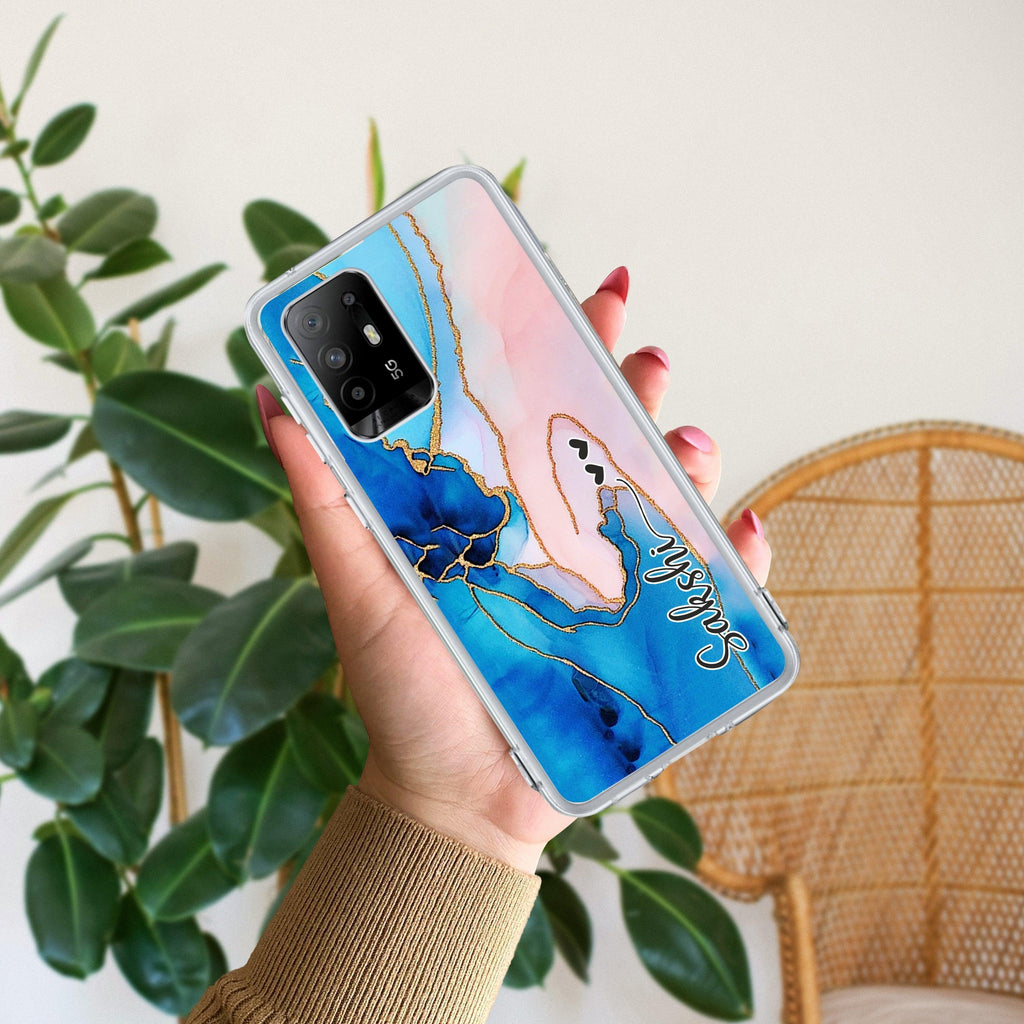 Blue Gradient Marble Customize Anti Yellow Case For Oppo F19 Pro Plus