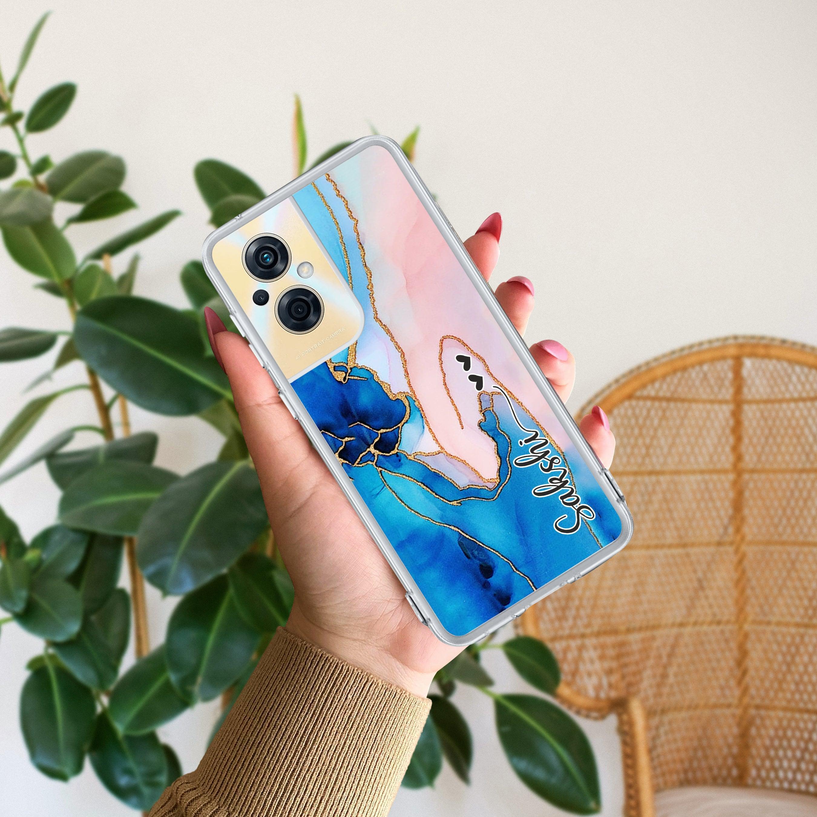 Blue Gradient Marble Customize Anti Yellow Case For Oppo F21 Pro (5G)