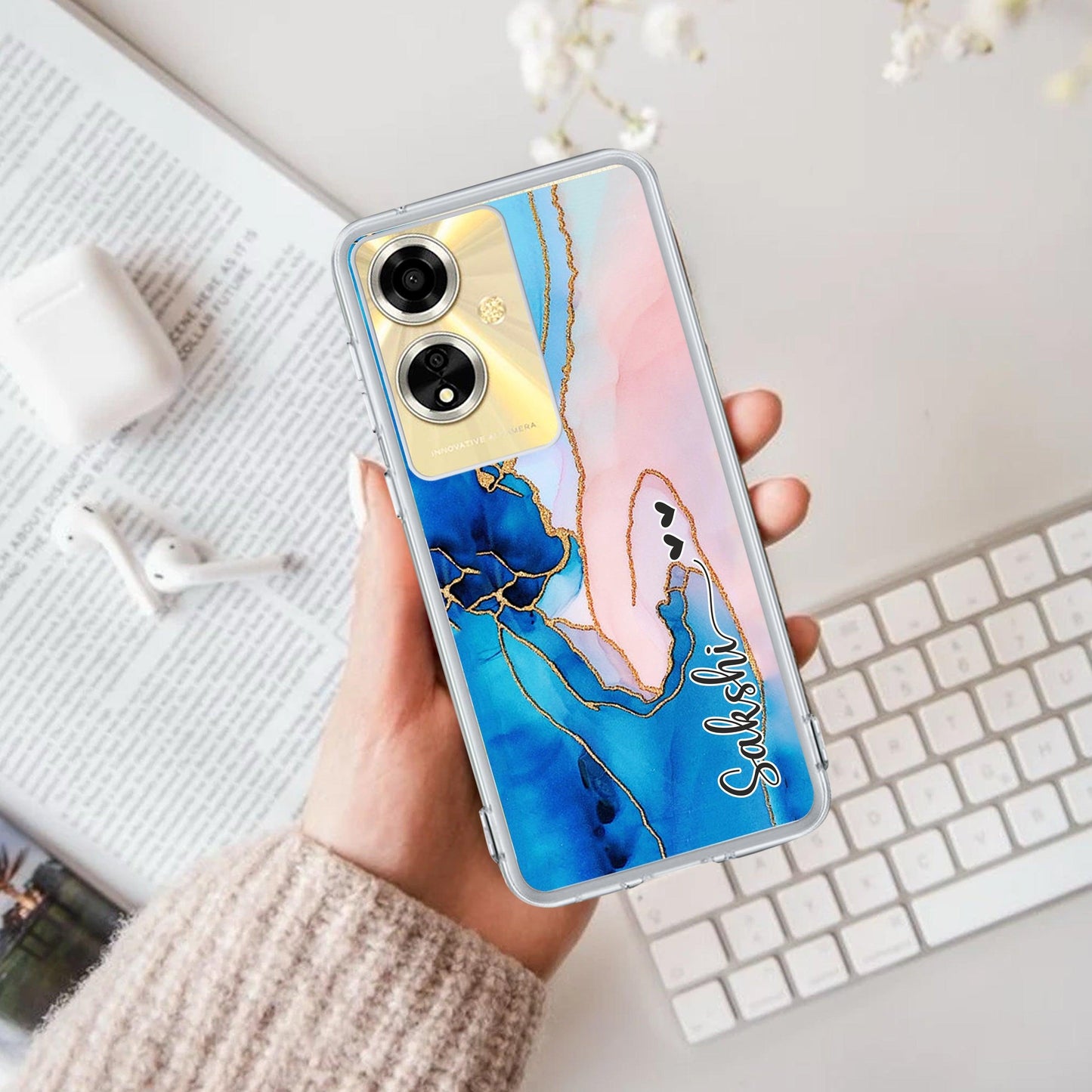 Blue Gradient Marble Customize Transparent Silicon Case For Oppo