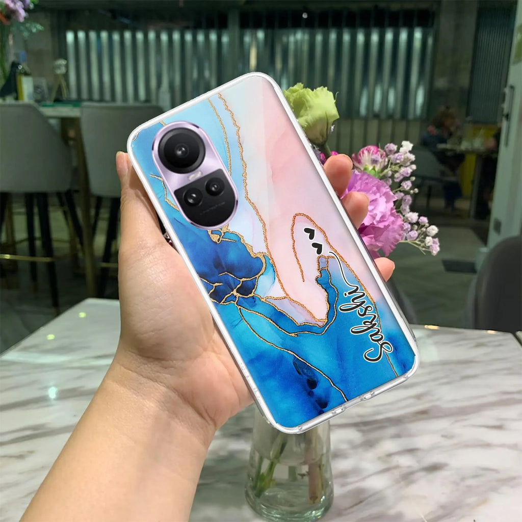 Blue Gradient Marble Customize Anti Yellow Case For Oppo Reno 10 5G