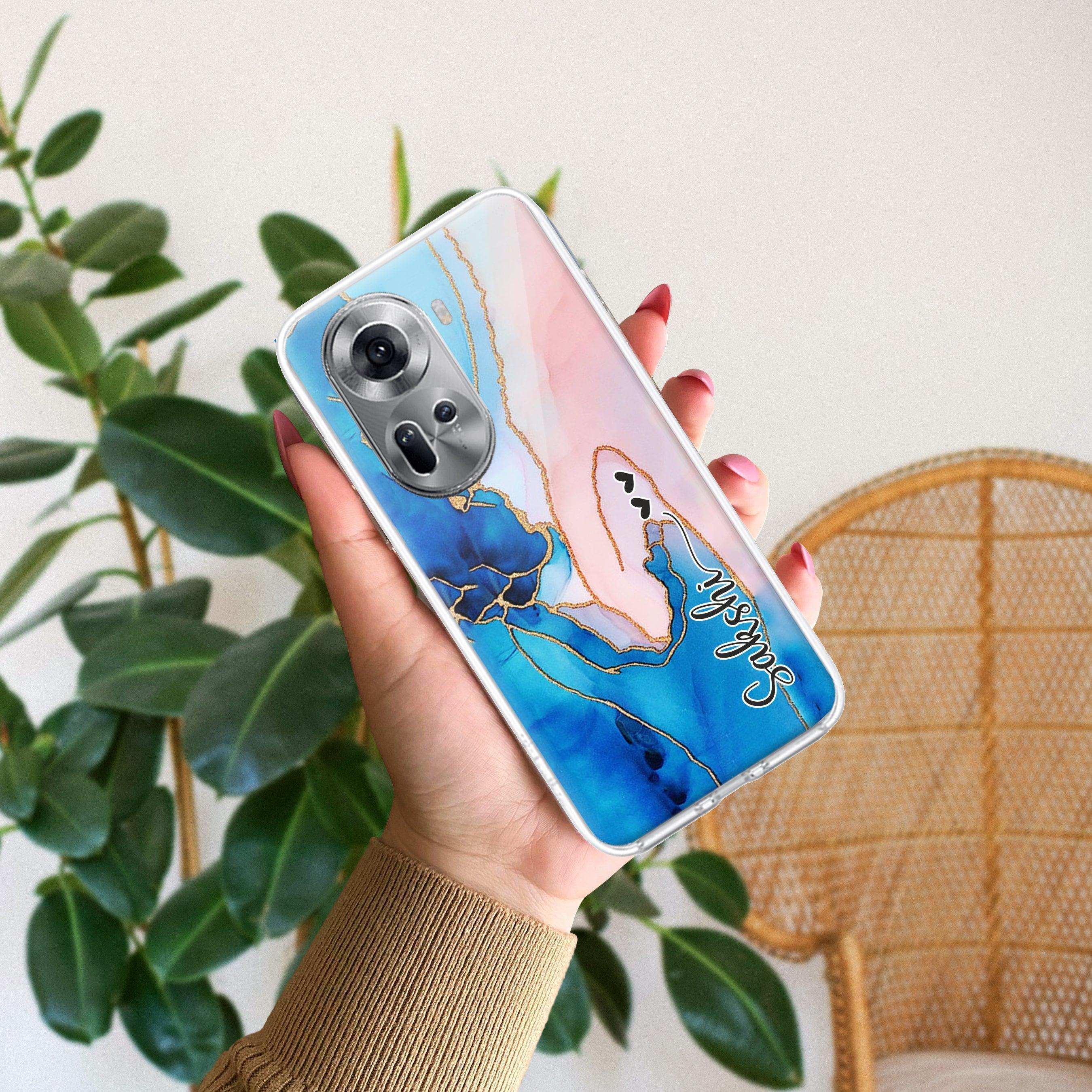 Blue Gradient Marble Customize Anti Yellow Case For Oppo Reno 11 5G