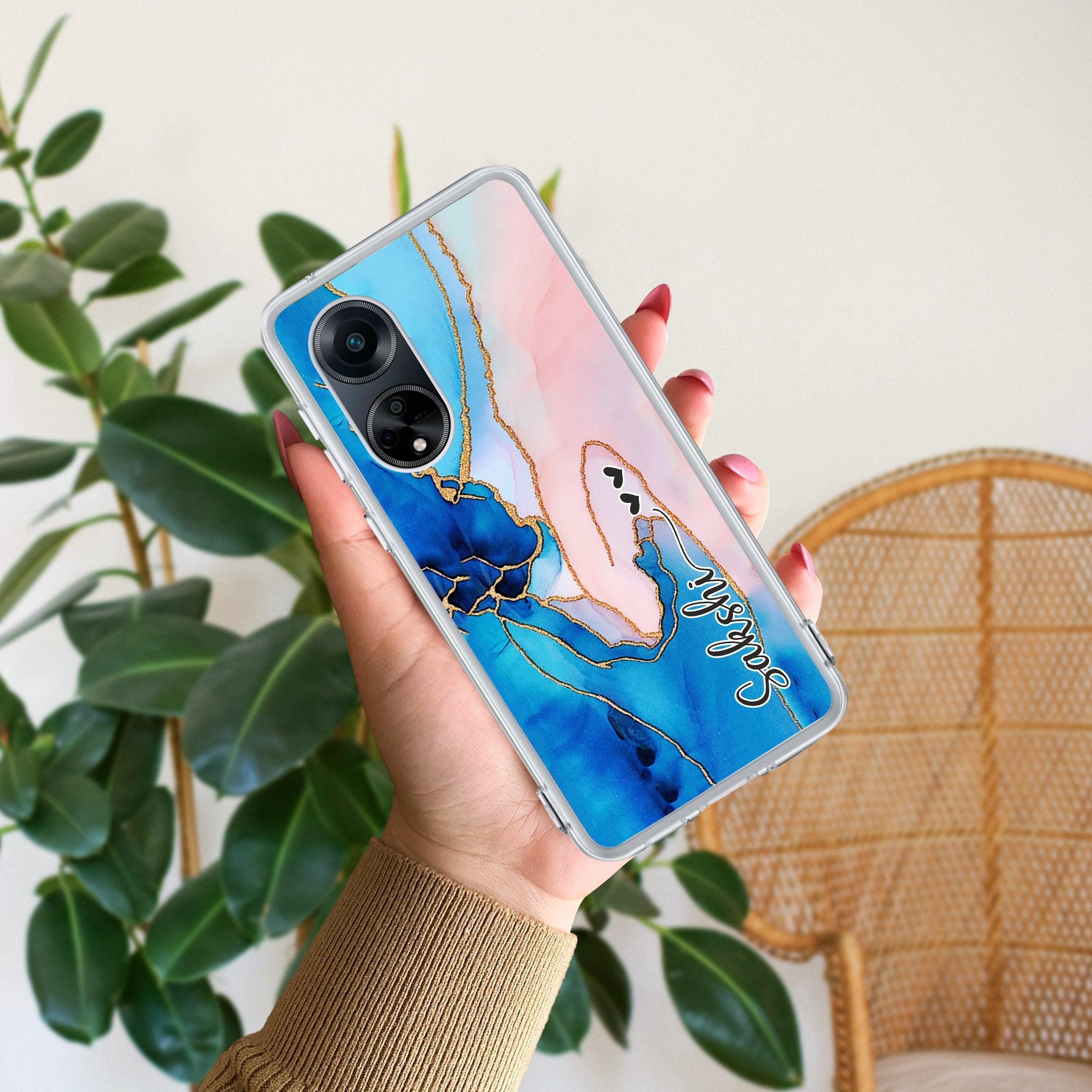 Blue Gradient Marble Customize Anti Yellow Case For Oppo F23 5G
