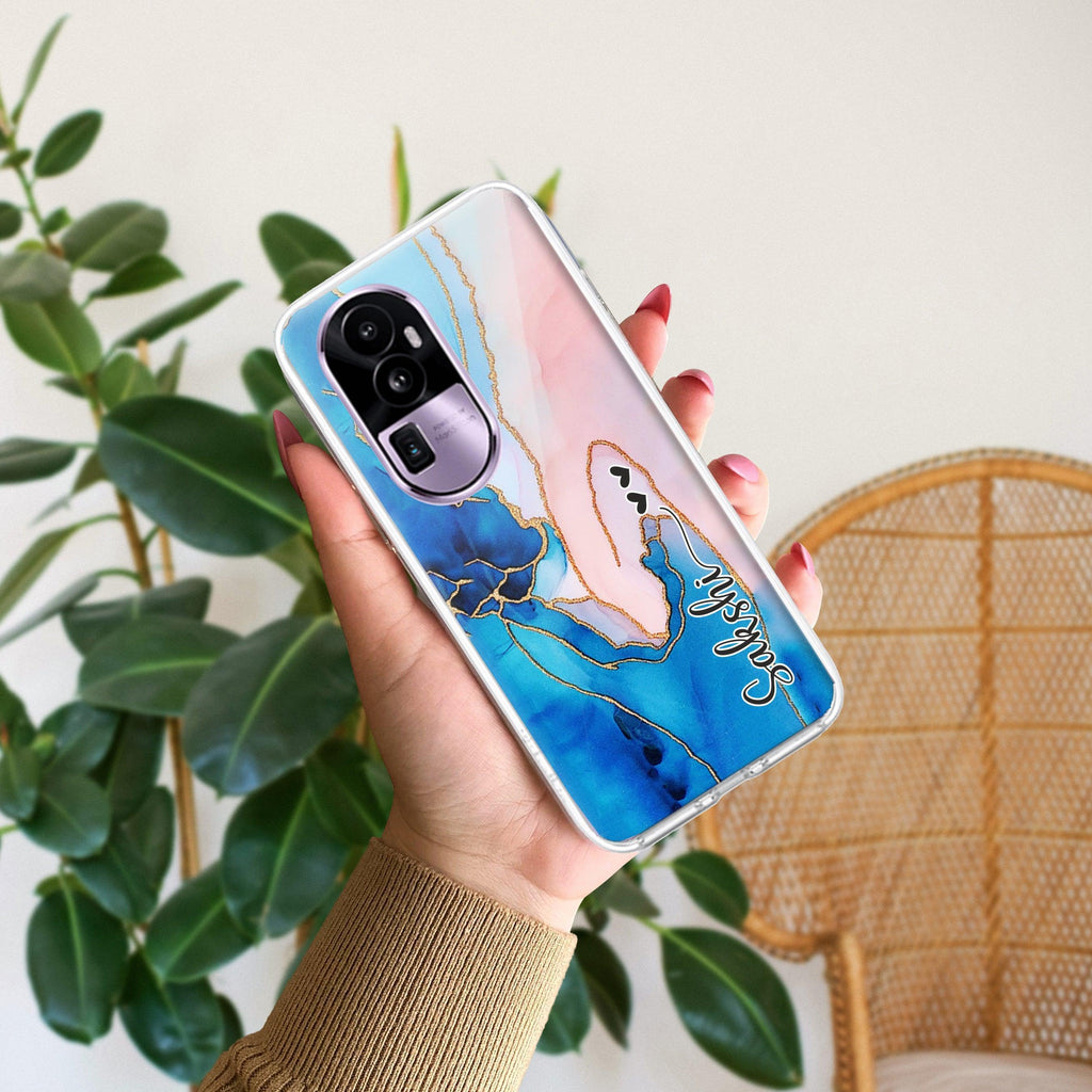 Blue Gradient Marble Customize Transparent Silicon Case For Oppo Reno 8T 5G