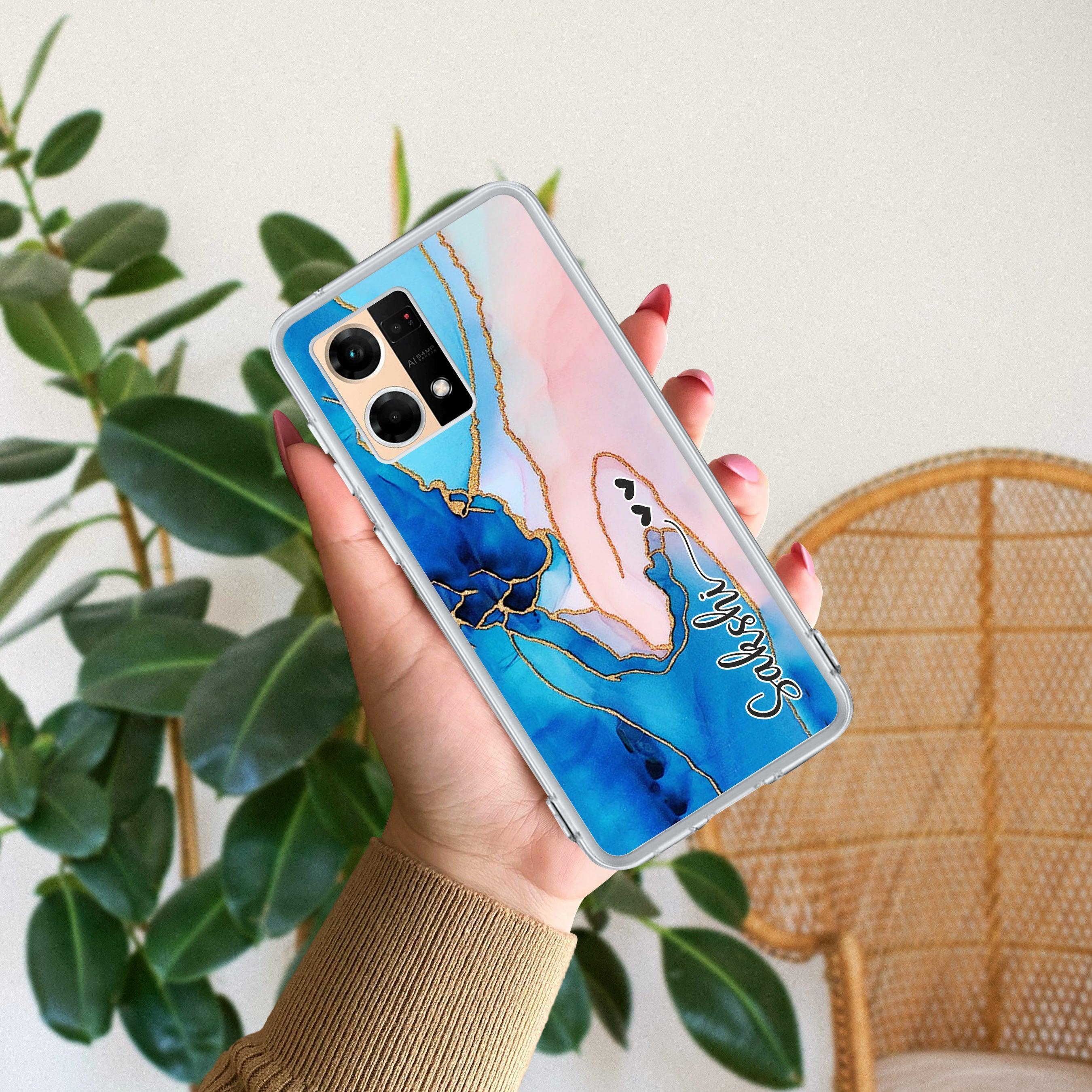Blue Gradient Marble Customize Anti Yellow Case For Oppo Reno 7 5G