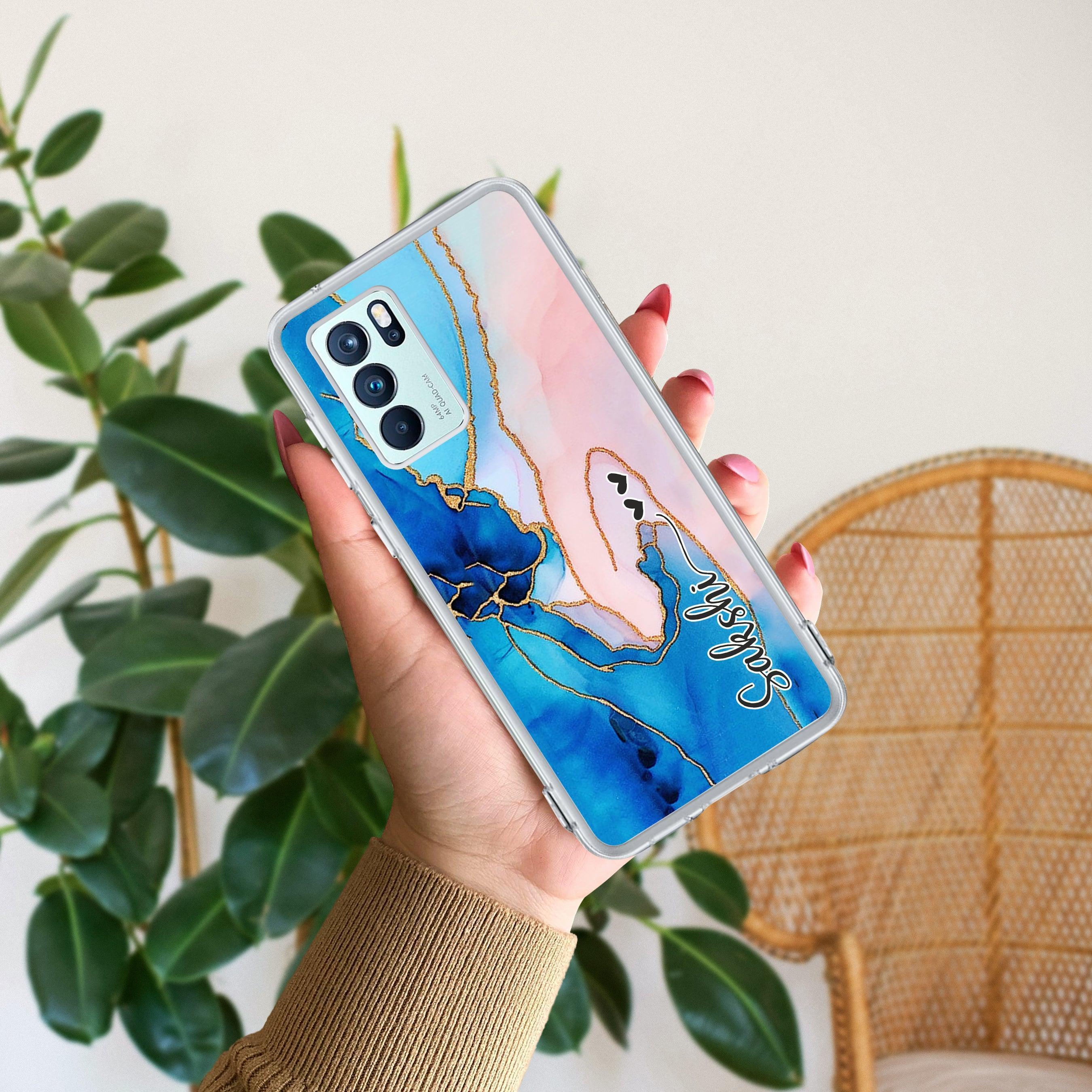 Blue Gradient Marble Customize Anti Yellow Case For Oppo Reno 6 Pro 5G