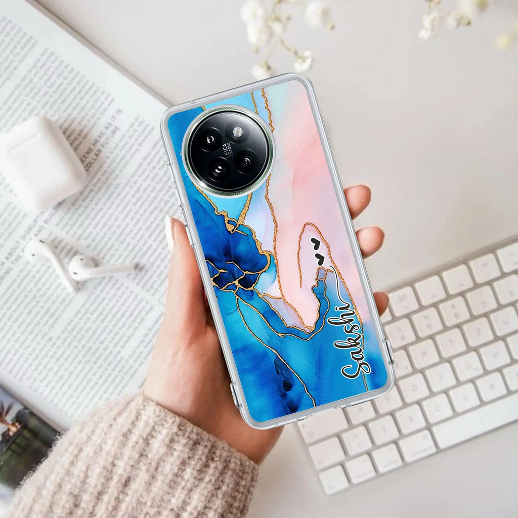 Blue Gradient Marble Customize Transparent Silicon Case For Xiaomi 14 Civi 5G