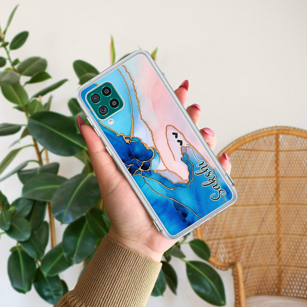 Blue Gradient Marble Customize Transparent Silicon Case For Samsung Galaxy F62