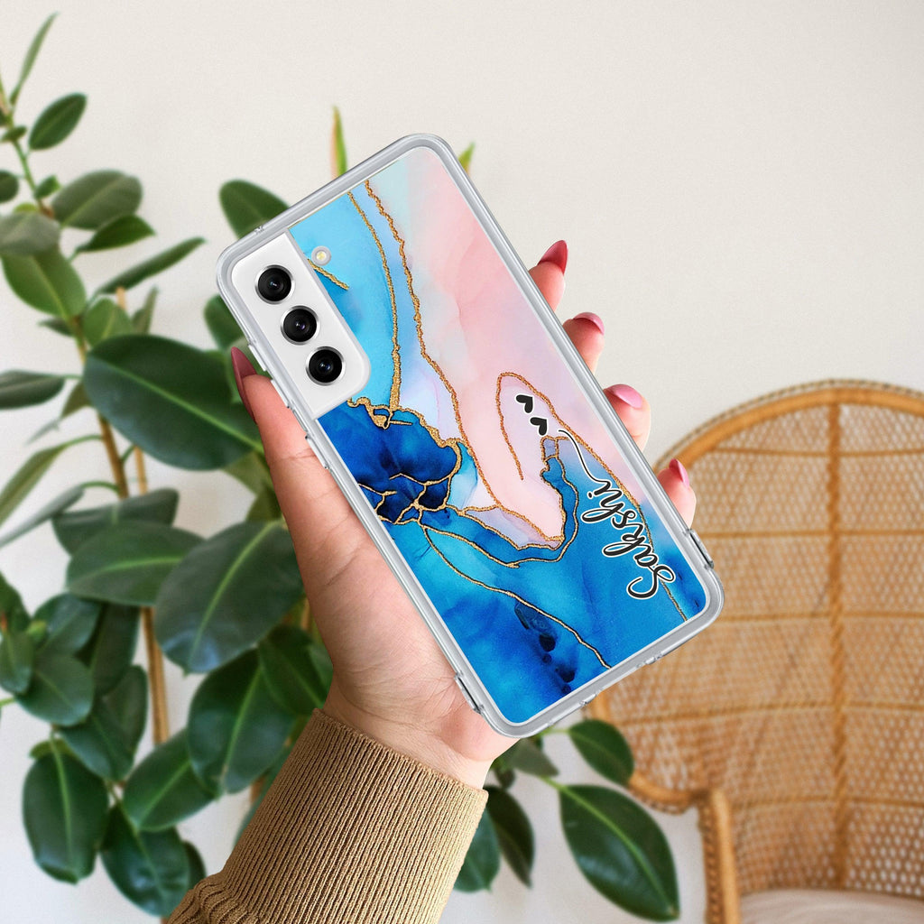 Blue Gradient Marble Customize Anti Yellow Case For Samsung Galaxy S22 Plus 5G