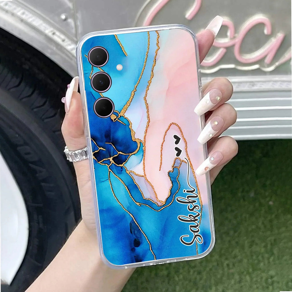 Blue Gradient Marble Customize Transparent Silicon Case For Samsung Galaxy F62