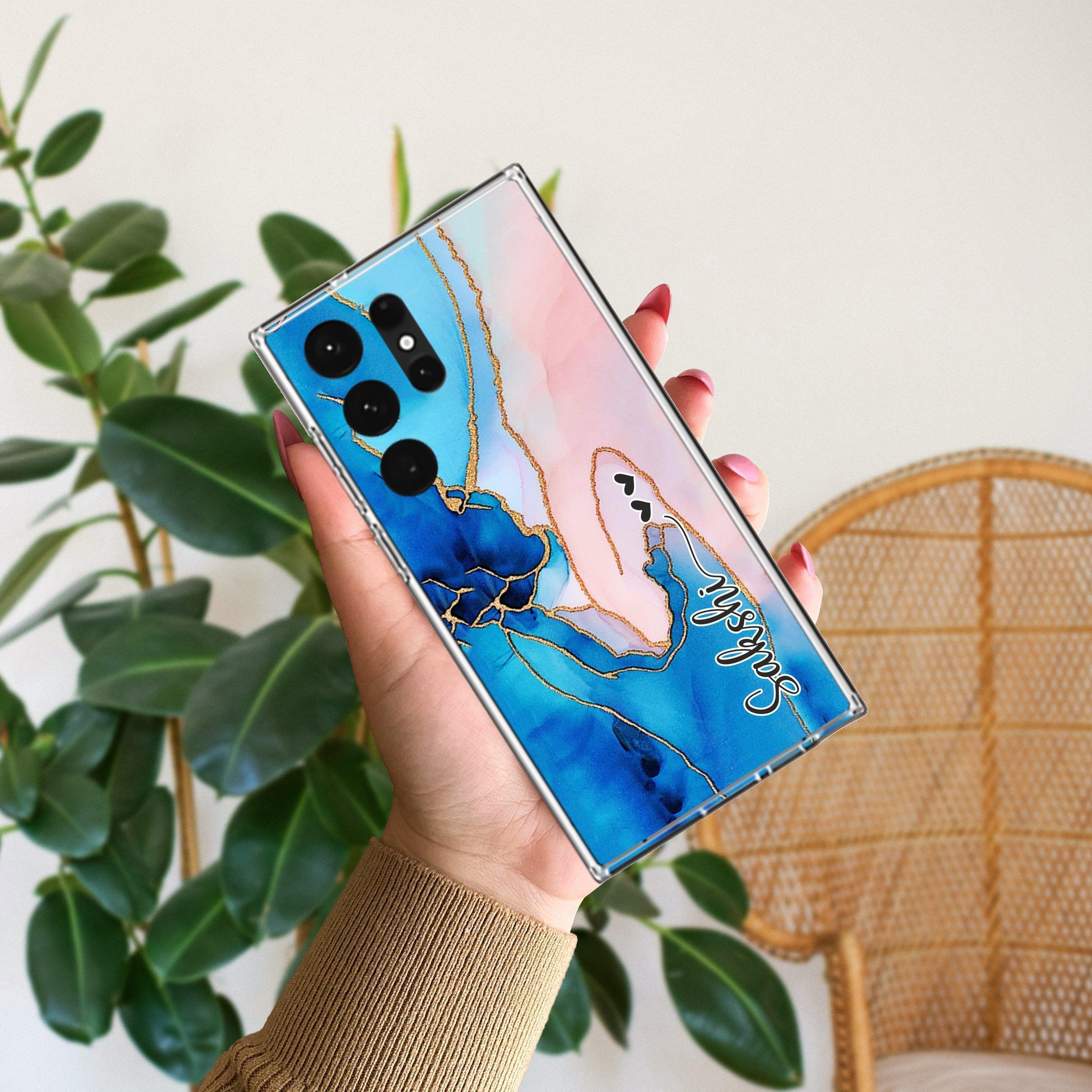 Blue Gradient Marble Customize Transparent Silicon Case For Samsung - ShopOnCliQ