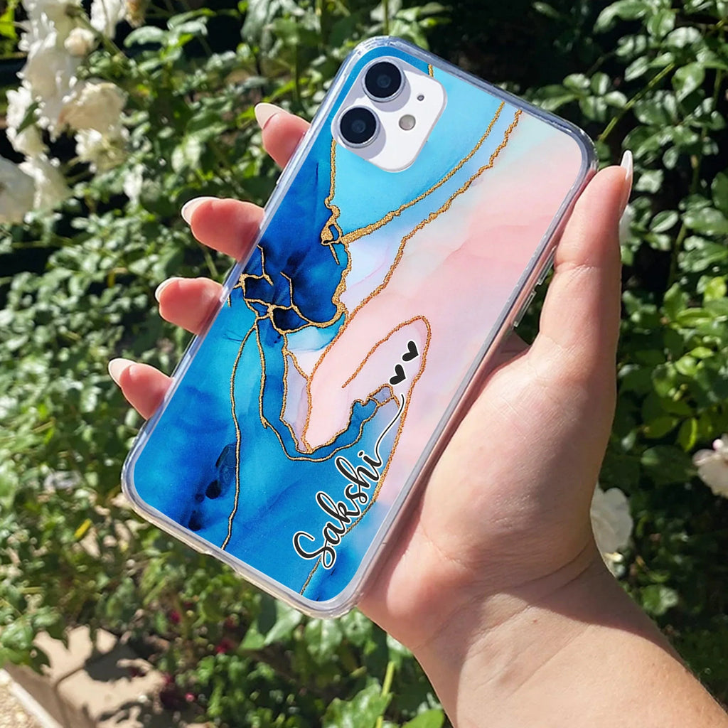 Blue Gradient Marble Customize Transparent Silicon Case For iPhone 12
