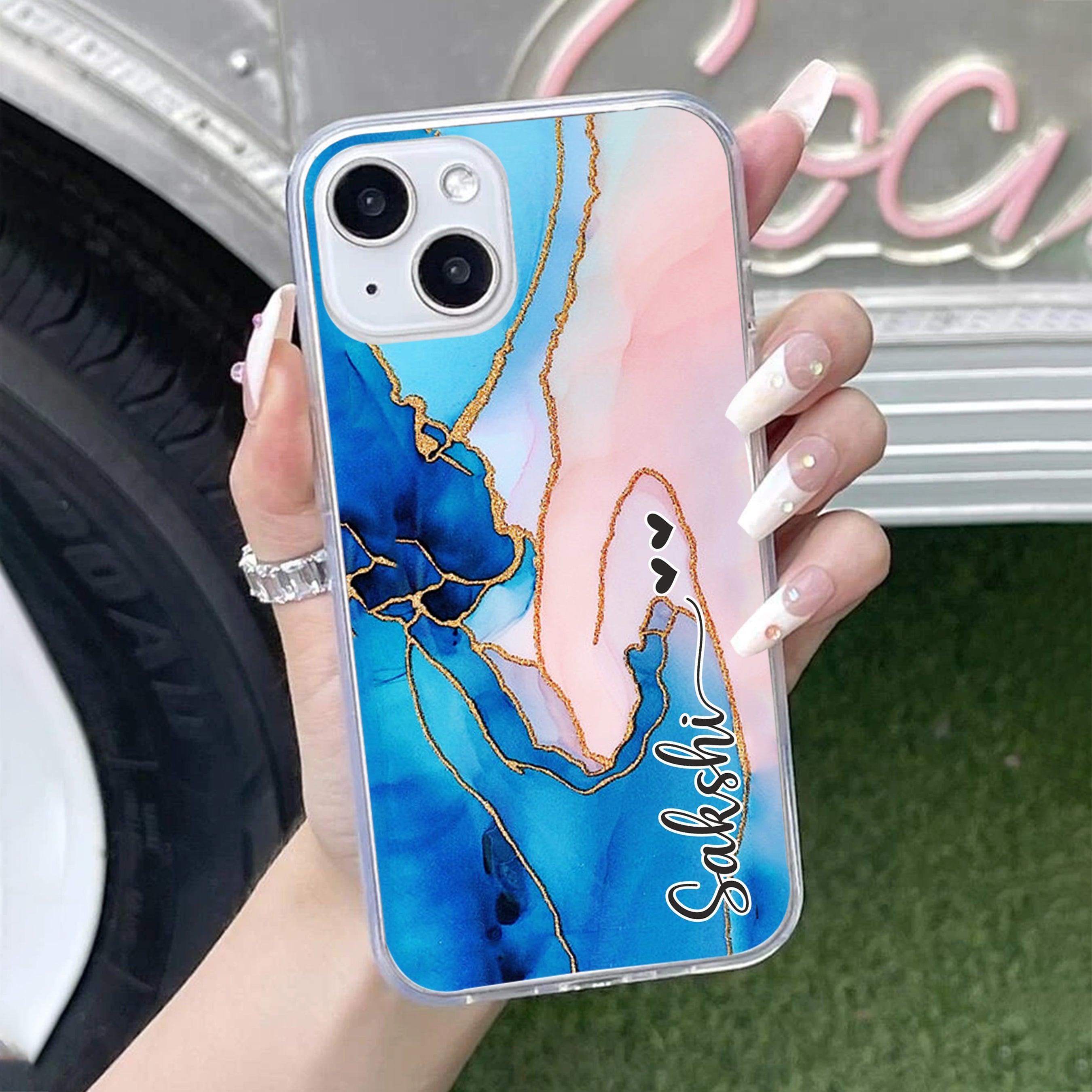 Blue Gradient Marble Customize Transparent Silicon Case For iPhone - ShopOnCliQ