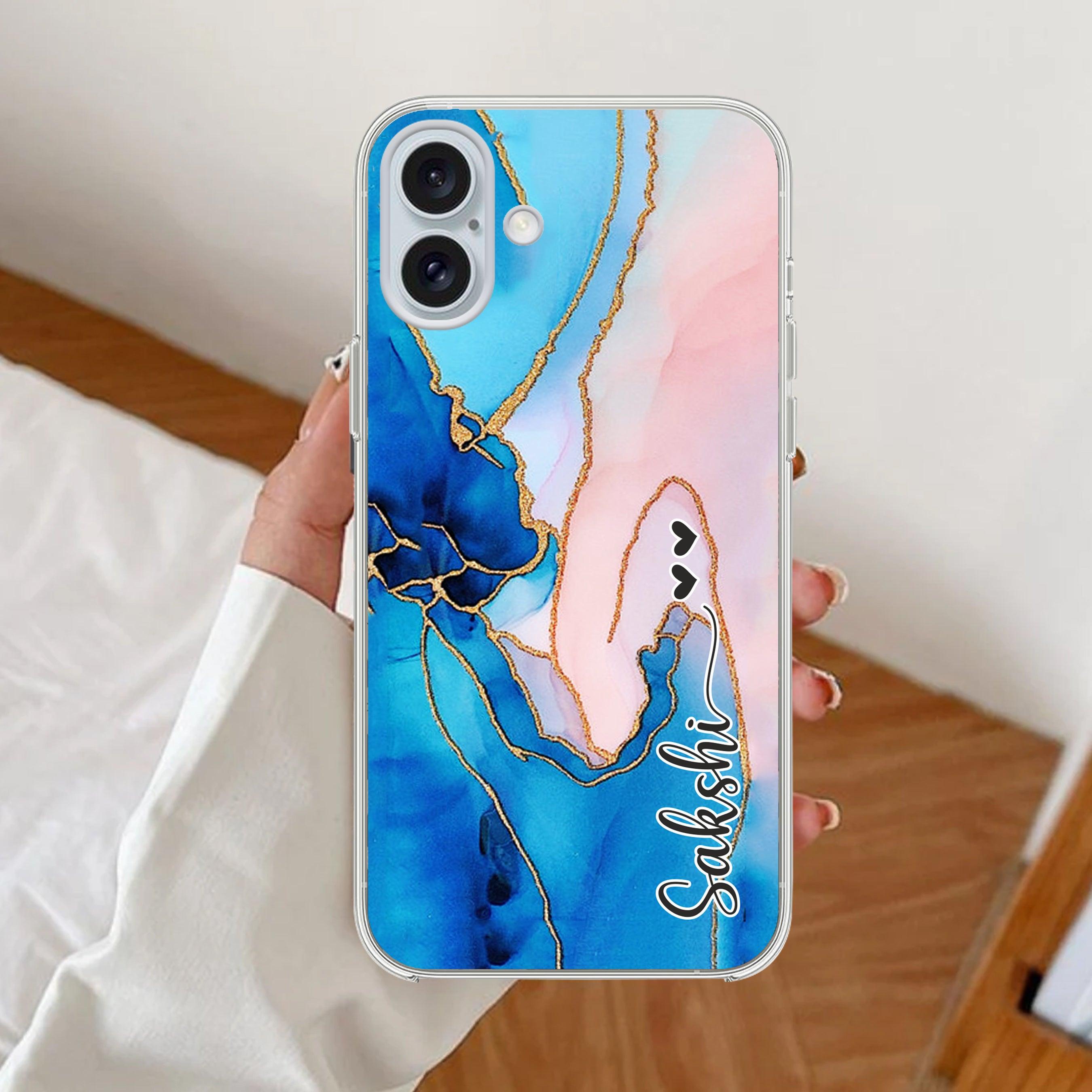Blue Gradient Marble Customize Transparent Silicon Case For iPhone - ShopOnCliQ