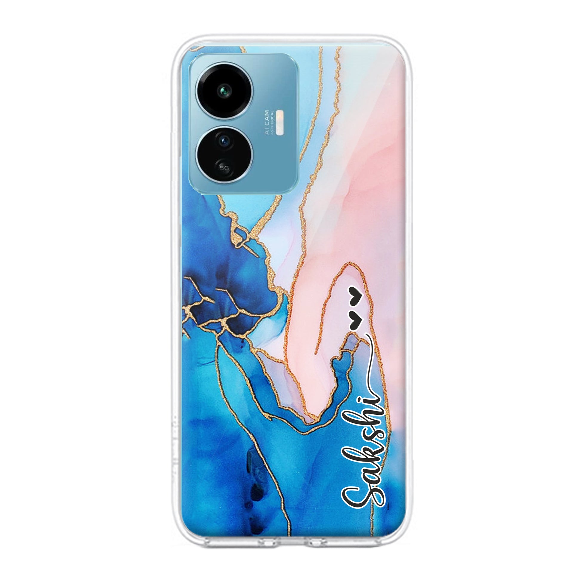 Blue Gradient Marble Customize Transparent Silicon Case For iQOO ShopOnCliQ