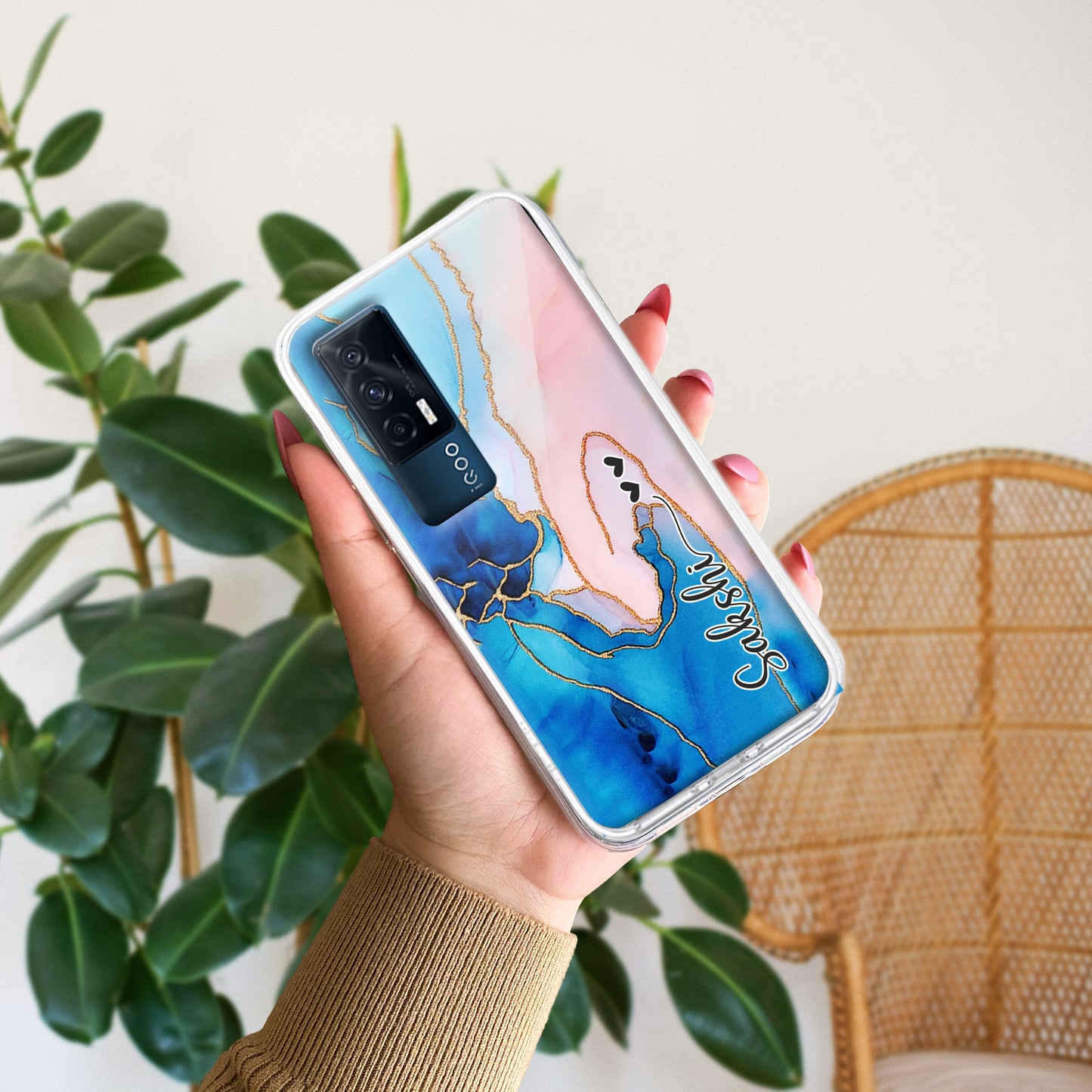 Blue Gradient Marble Customize Transparent Silicon Case For iQOO ShopOnCliQ