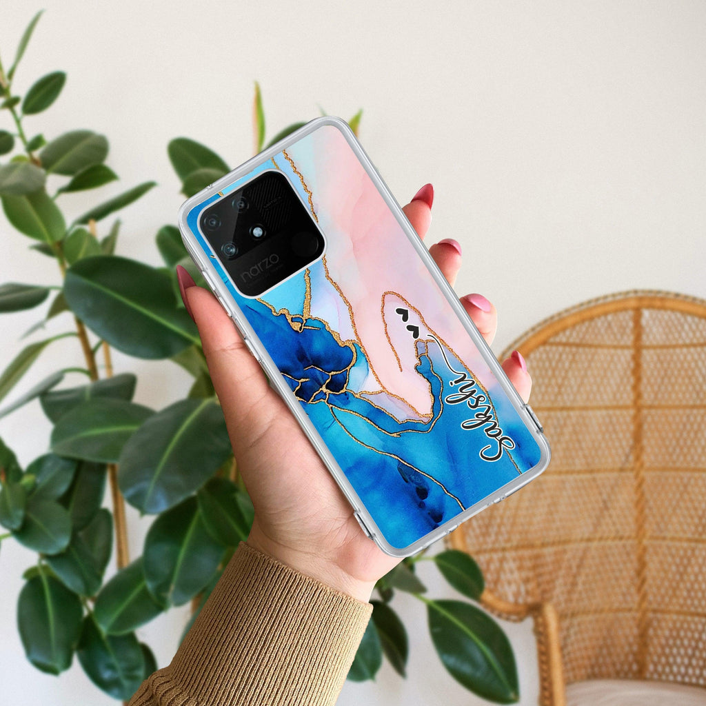Blue Gradient Marble Customize Transparent Silicon Case Realme/NarzoRealme Narzo 50 5G