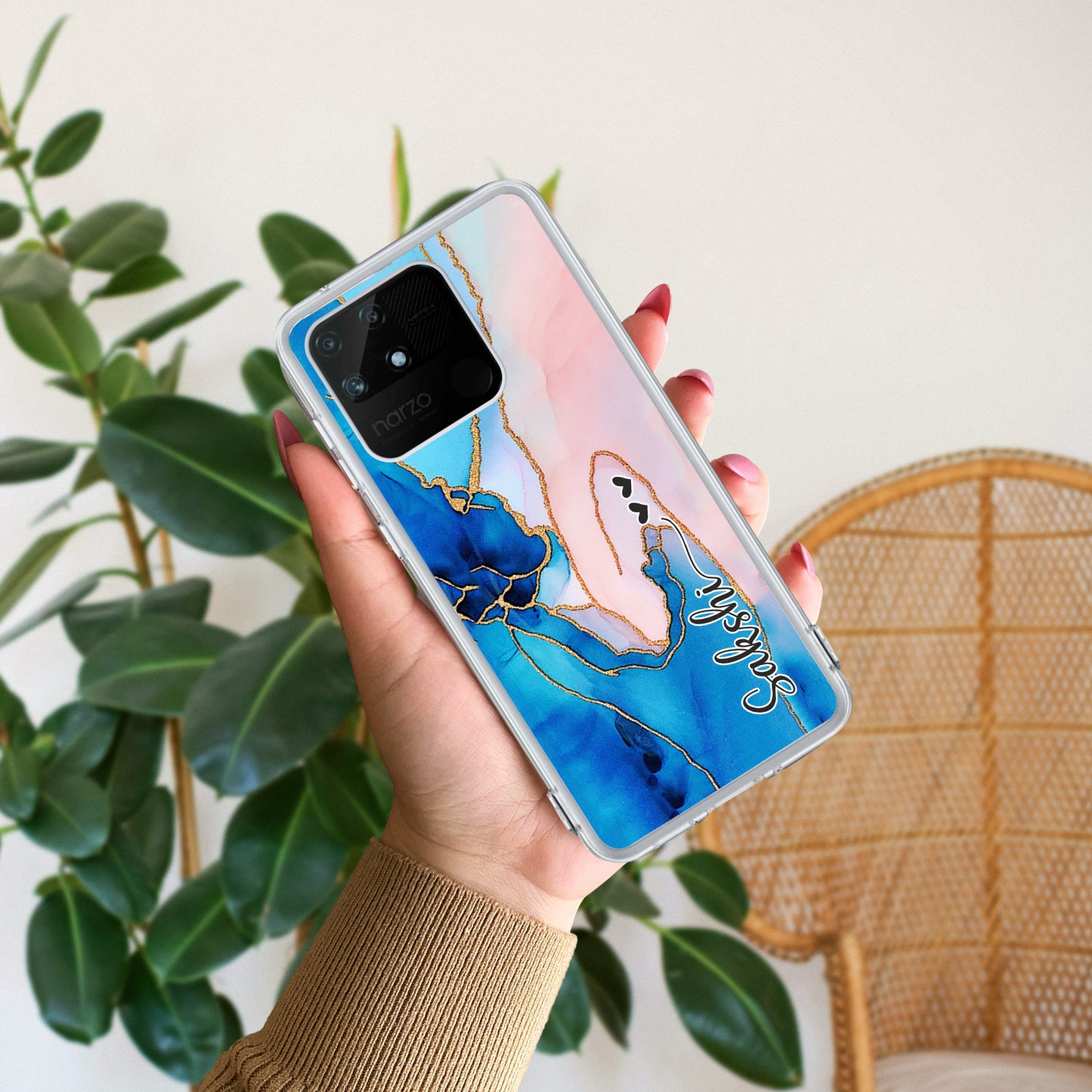 Blue Gradient Marble Customize Transparent Silicon Case Realme/Narzo - ShopOnCliQ