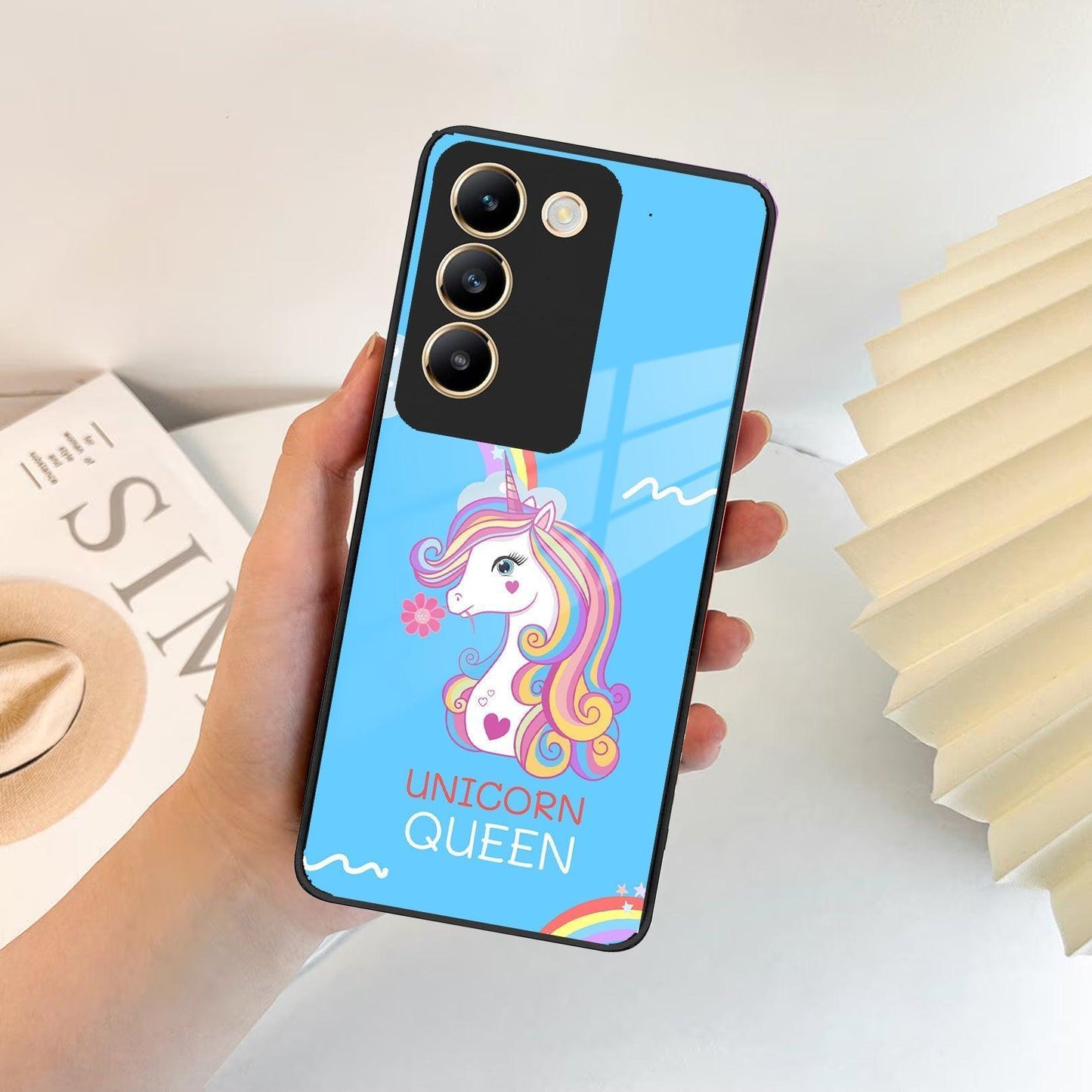 Blue Unicorn Queen Glass Phone Case For Vivo