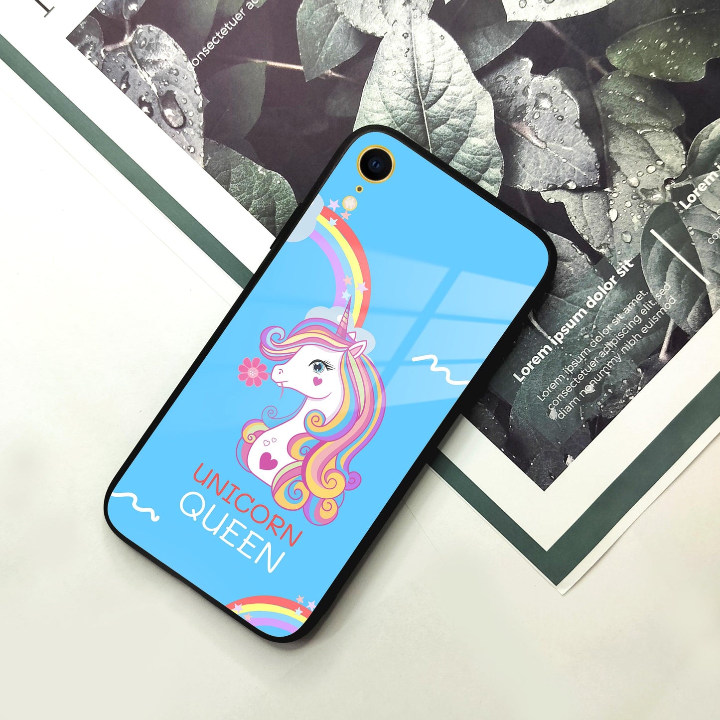Blue Unicorn Queen Glass Phone Case For iPhone
