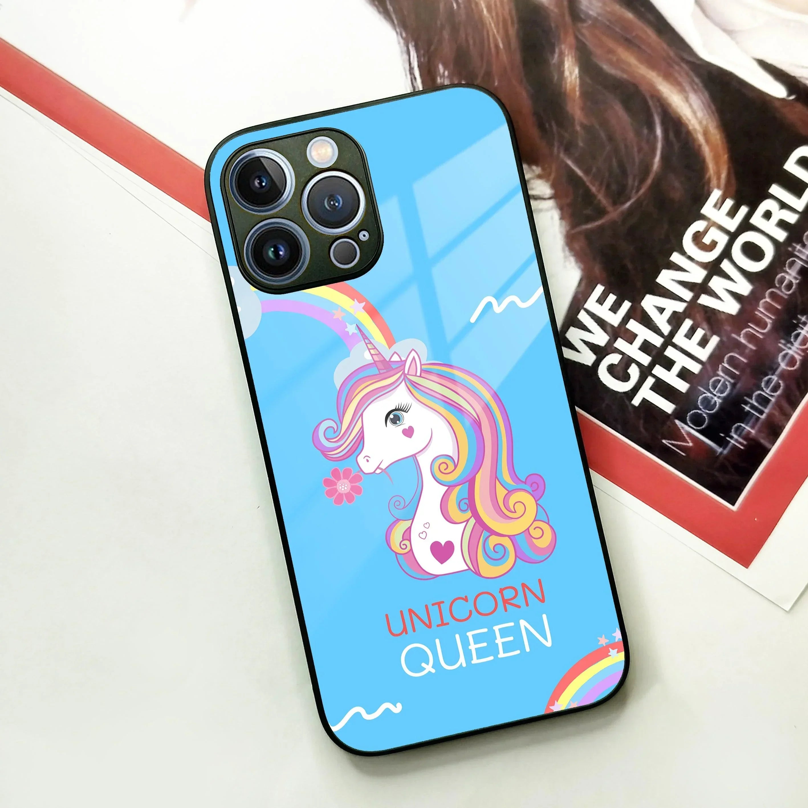 Blue Unicorn Queen Glass Phone Case For iPhone - ShopOnCliQ