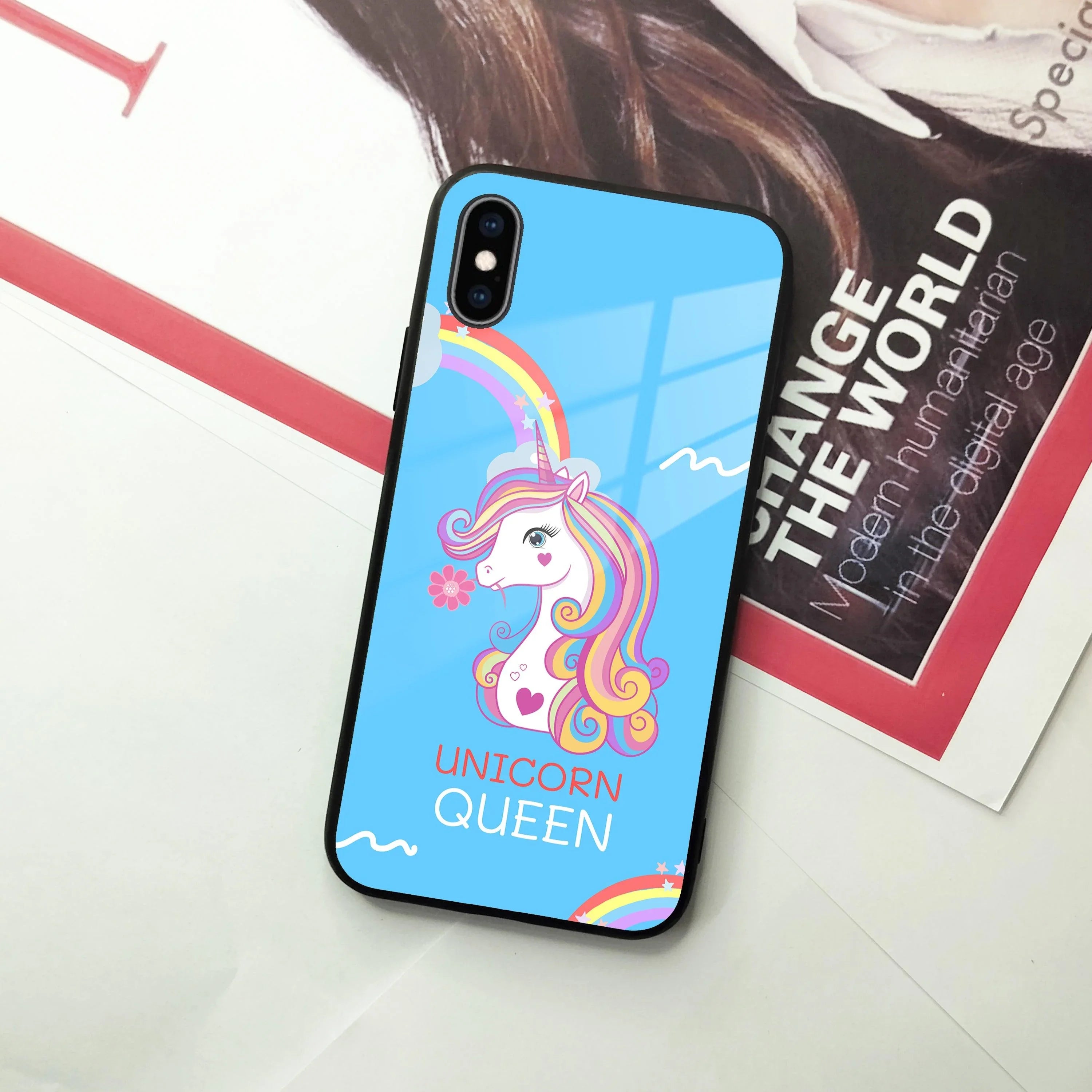 Blue Unicorn Queen Glass Phone Case For iPhone - ShopOnCliQ