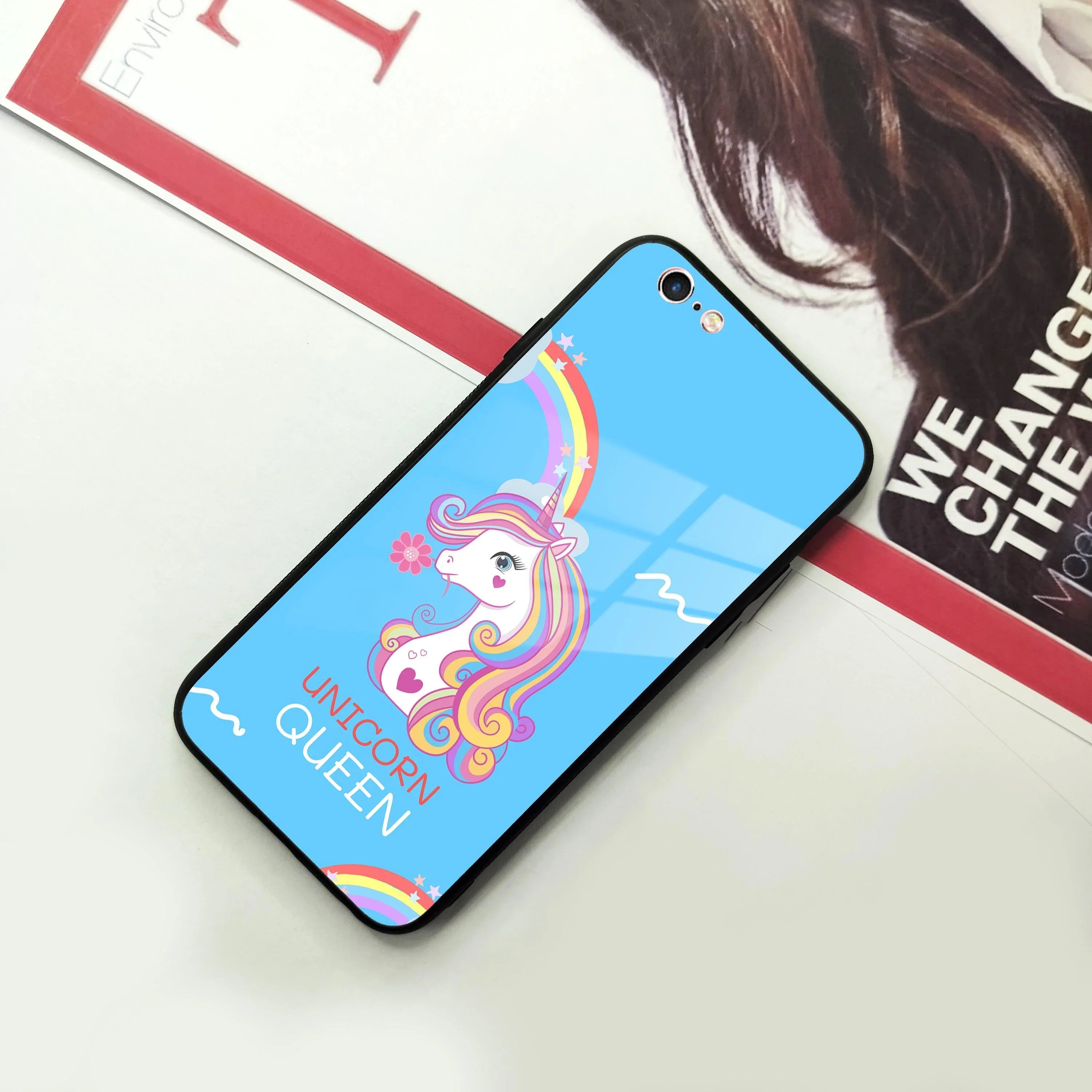 Blue Unicorn Queen Glass Phone Case For iPhone - ShopOnCliQ