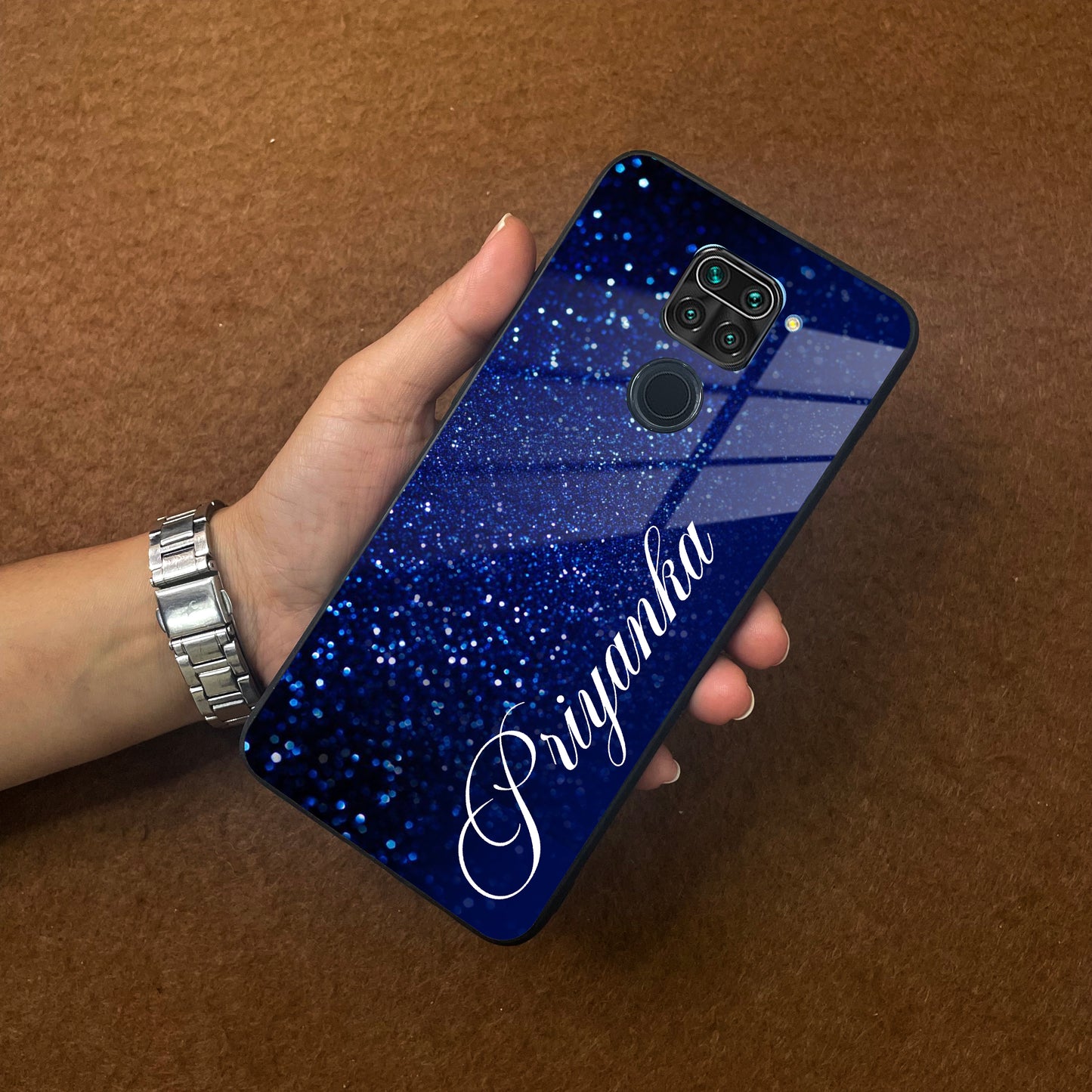 Blue Glitter Customize Glass Case Cover For Redmi/Xiaomi