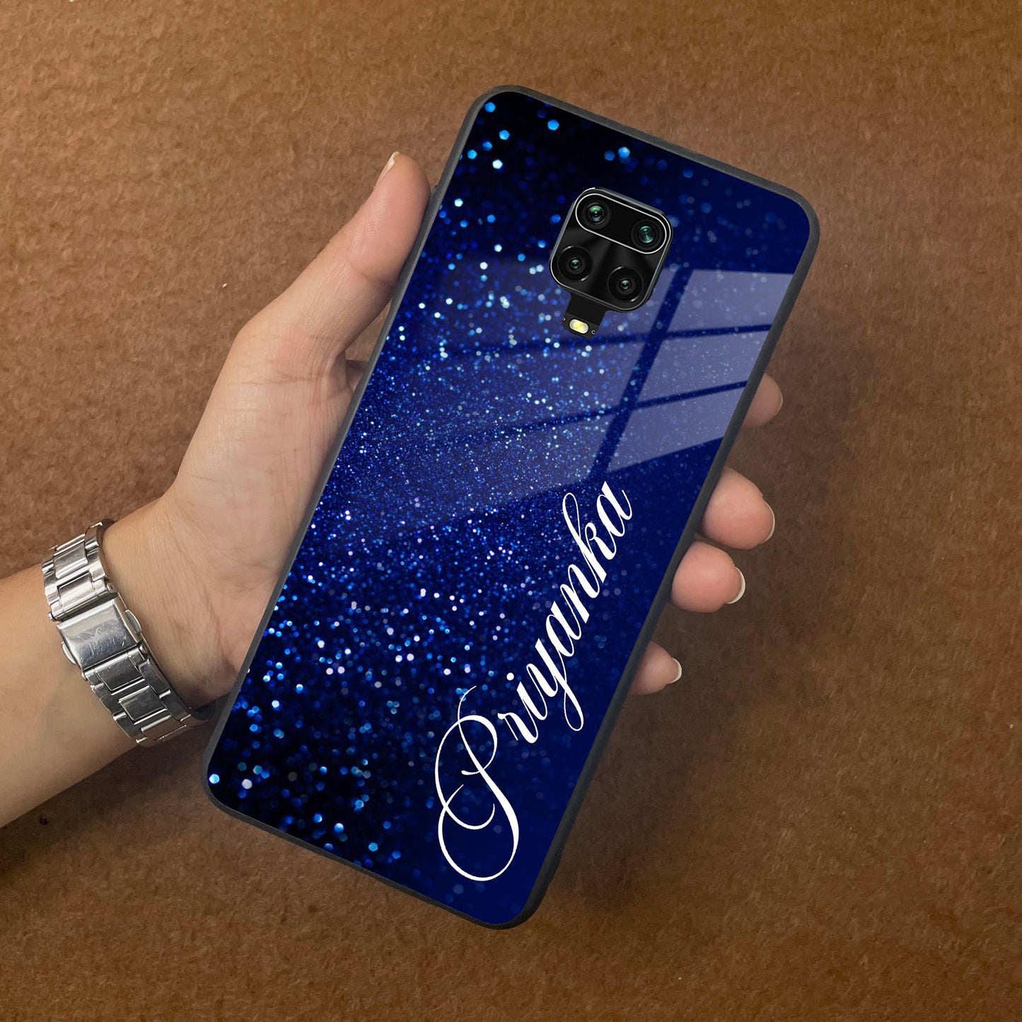 Blue Glitter Customize Glass Case Cover For Redmi/Xiaomi