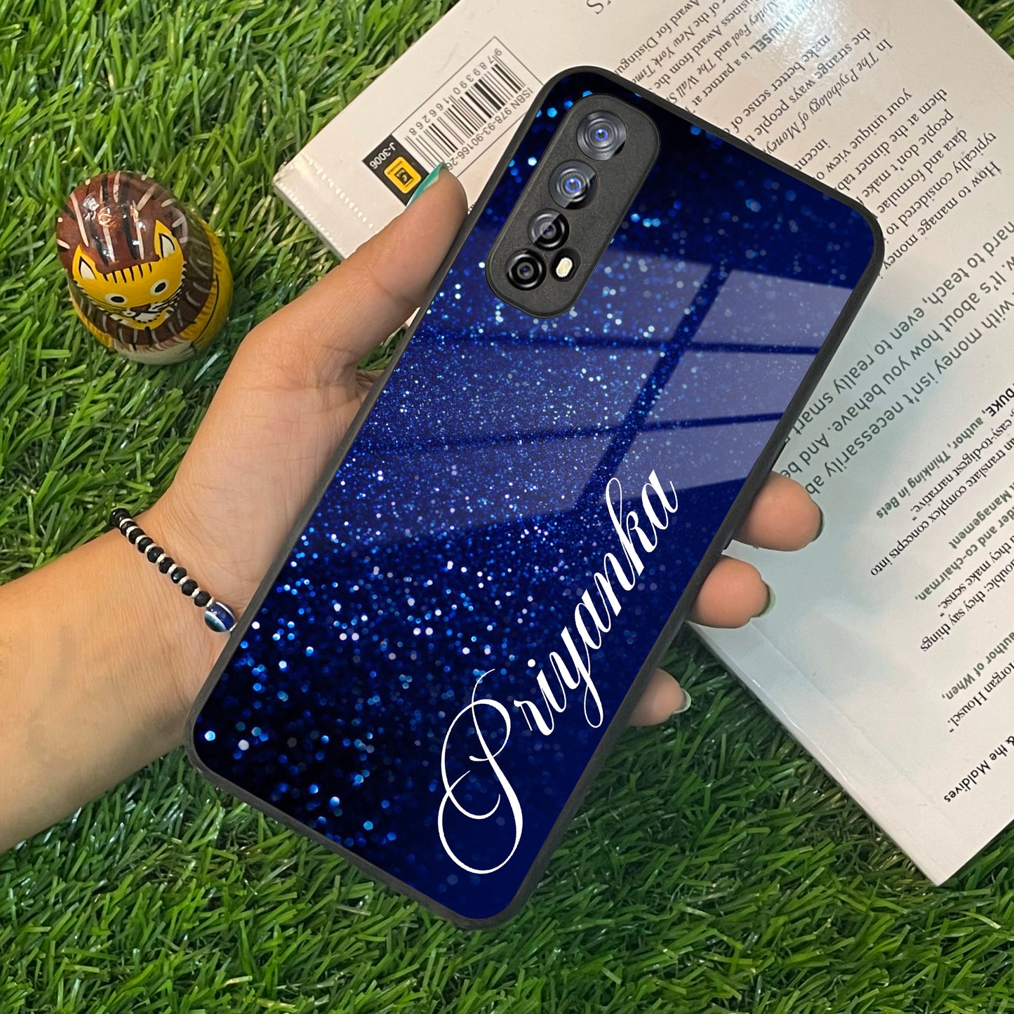 Blue Glitter Customize Glass Case Cover For Realme/Narzo