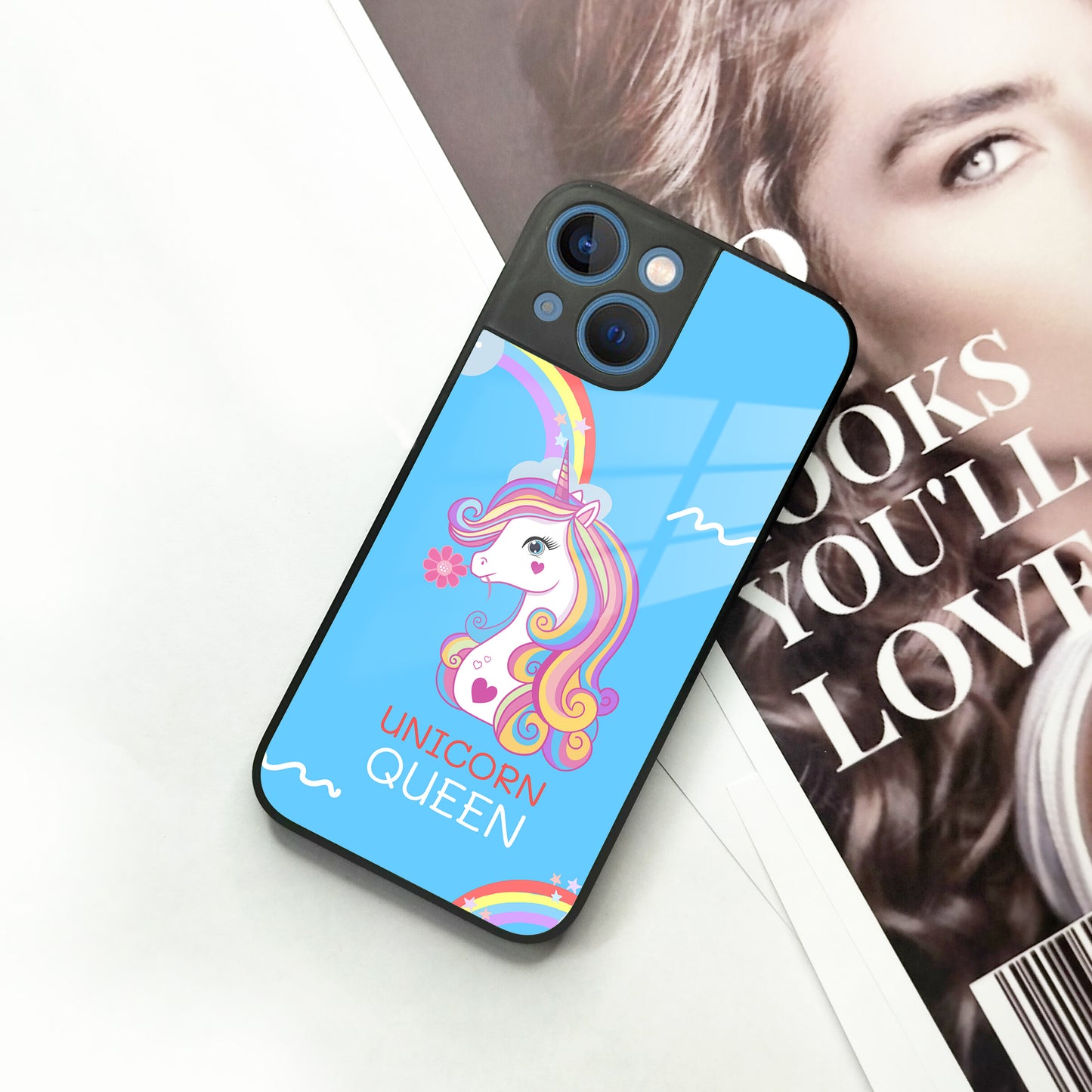Blue Unicorn Queen Glass Phone Case For iPhone