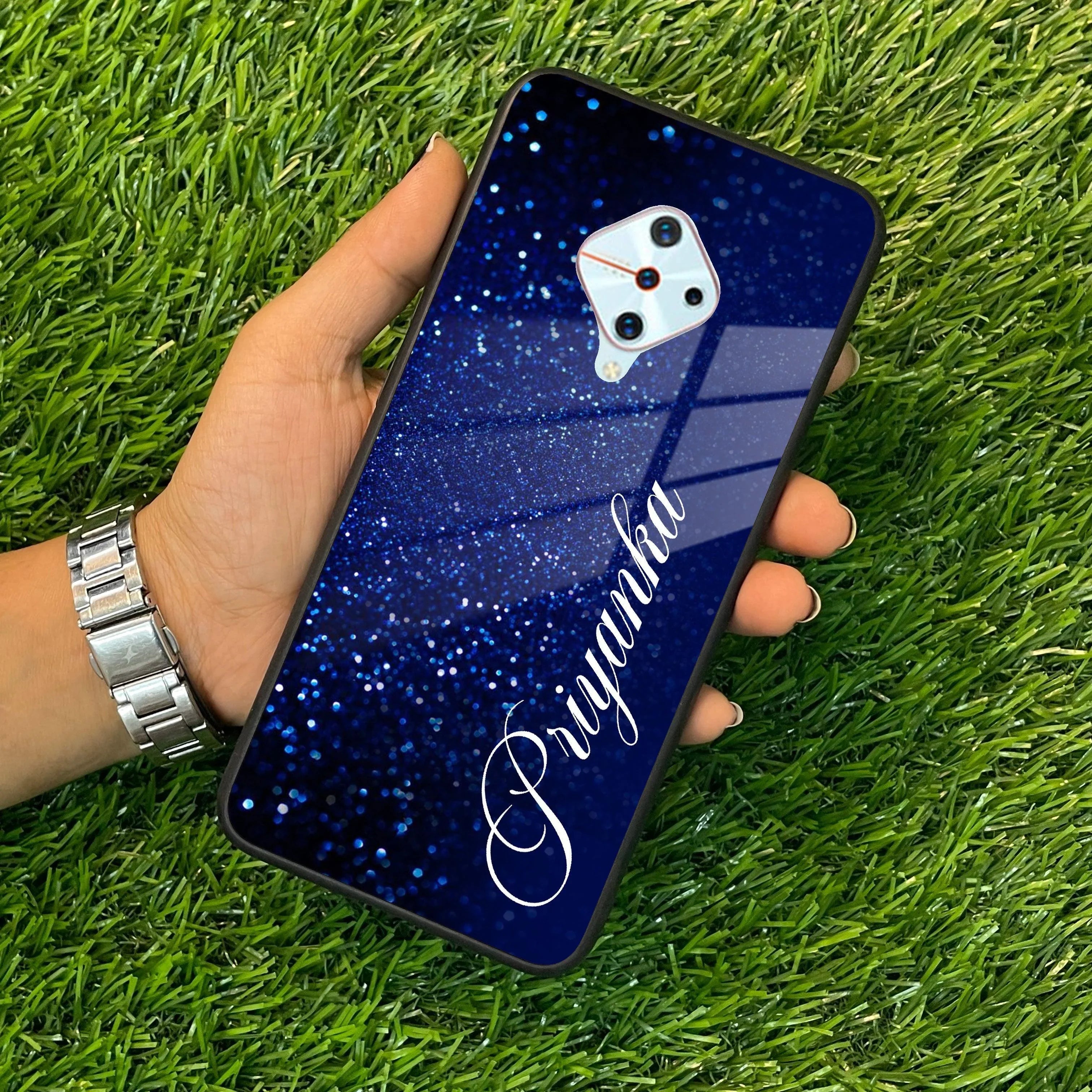 Blue Glitter Customize Glass Case Cover For Vivo - ShopOnCliQ