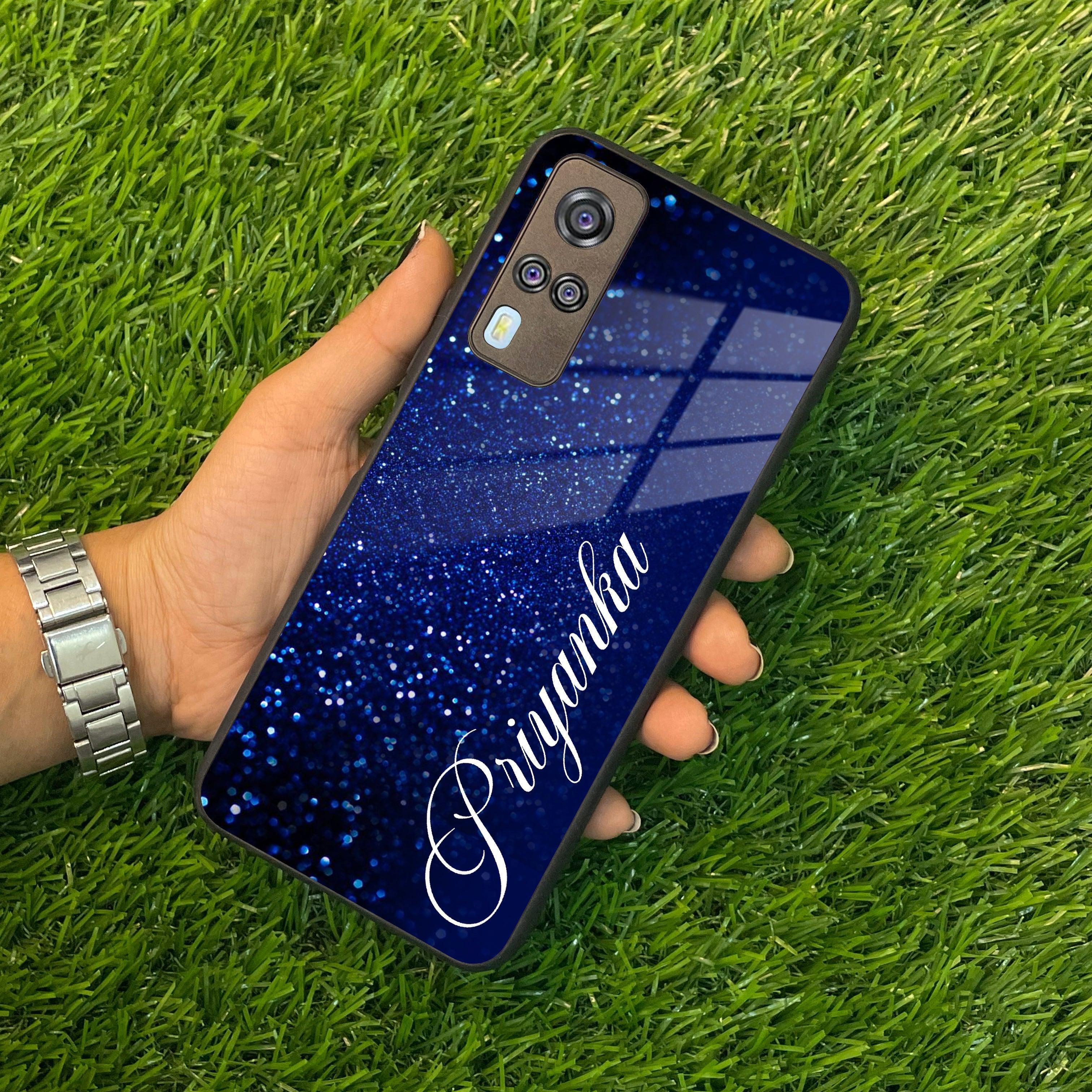 Blue Glitter Customize Glass Case Cover For Vivo - ShopOnCliQ