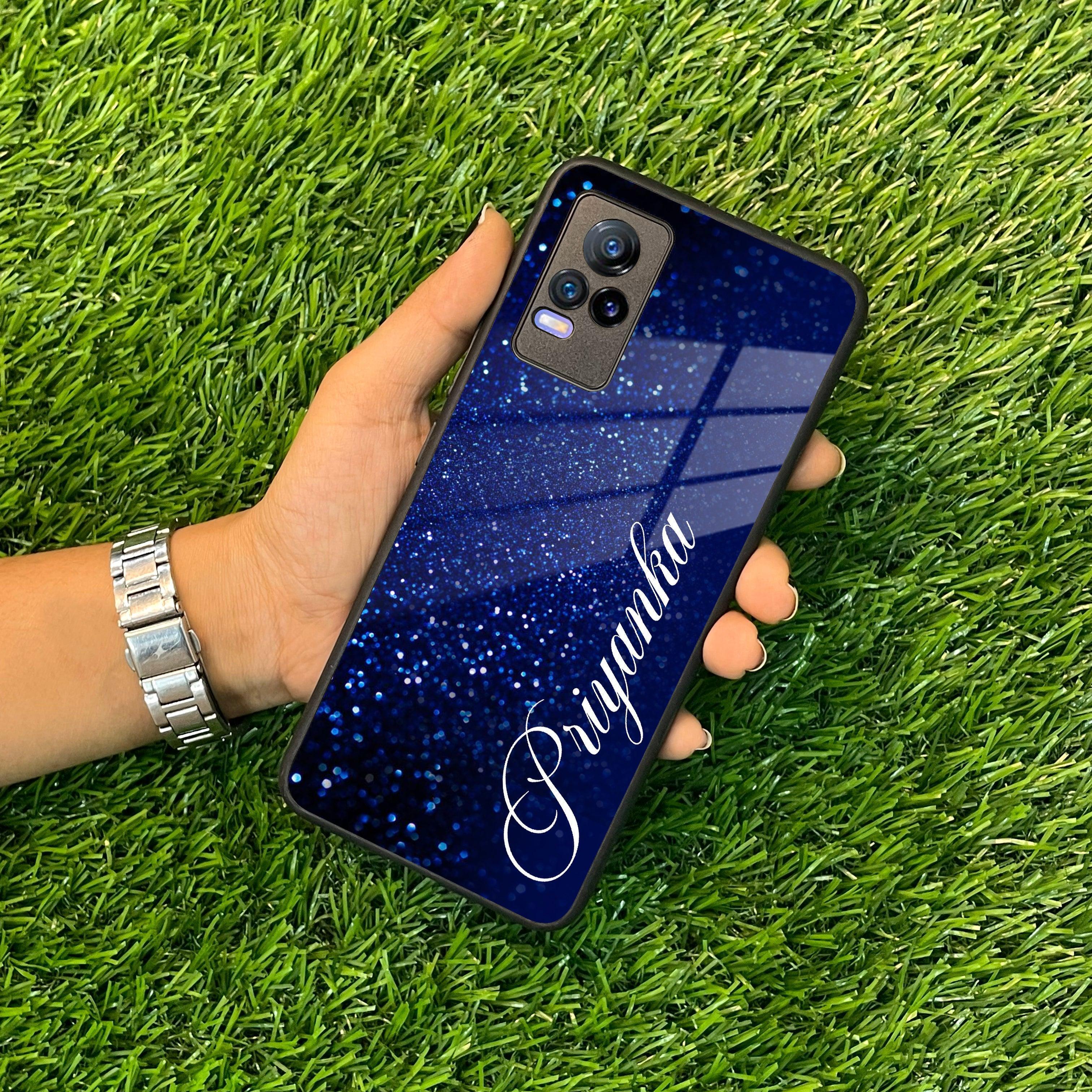 Blue Glitter Customize Glass Case Cover For Vivo - ShopOnCliQ