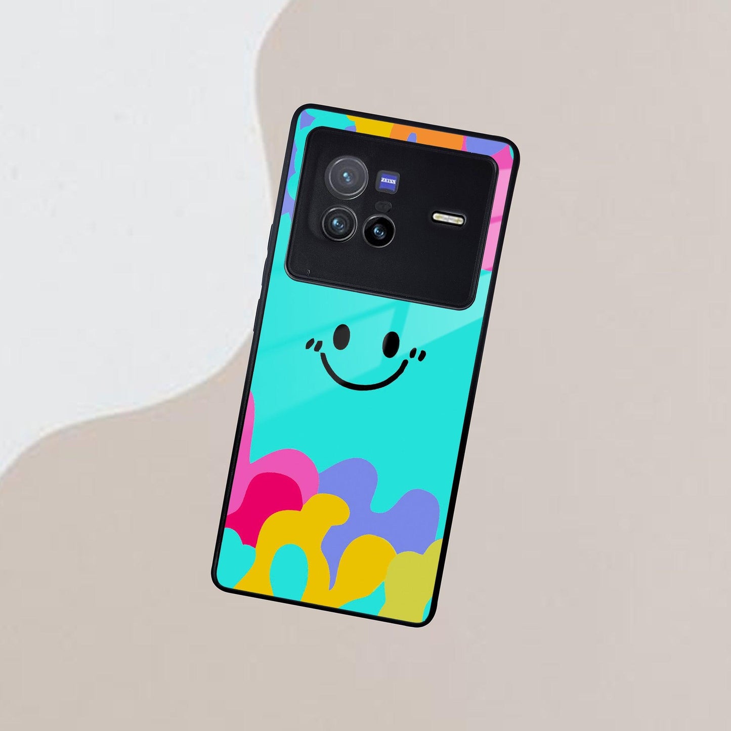 Cute Blue Smiley Multicolor Glass Case For Vivo