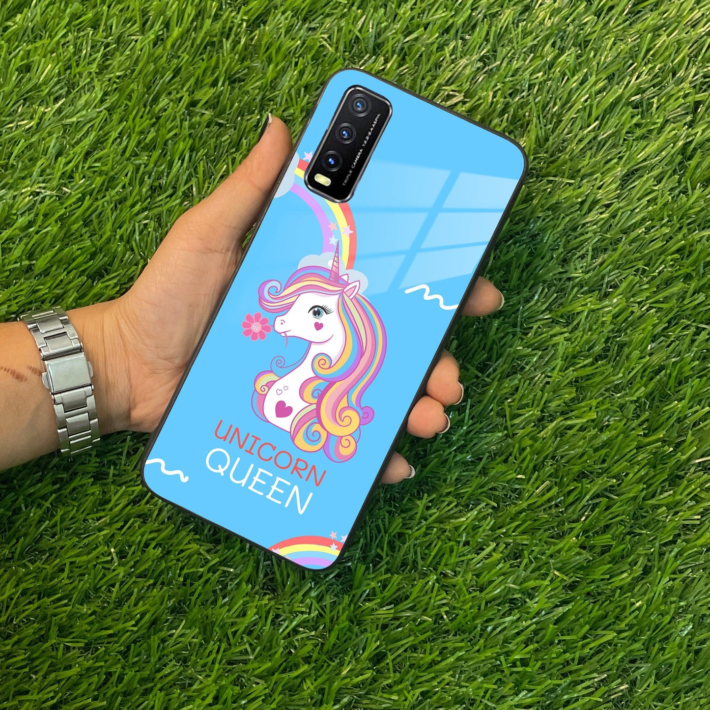 Blue Unicorn Queen Glass Phone Case For Vivo