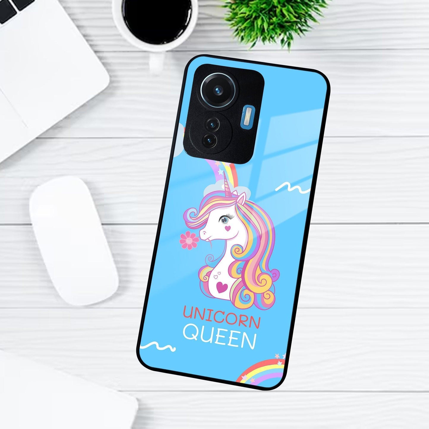 Blue Unicorn Queen Glass Phone Case For Vivo