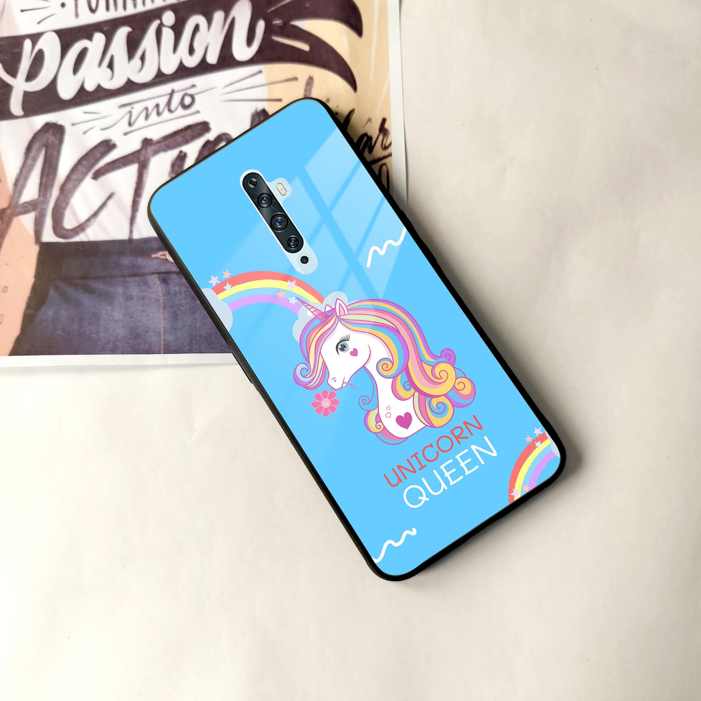 Blue Unicorn Queen Glass Phone Case For Oppo